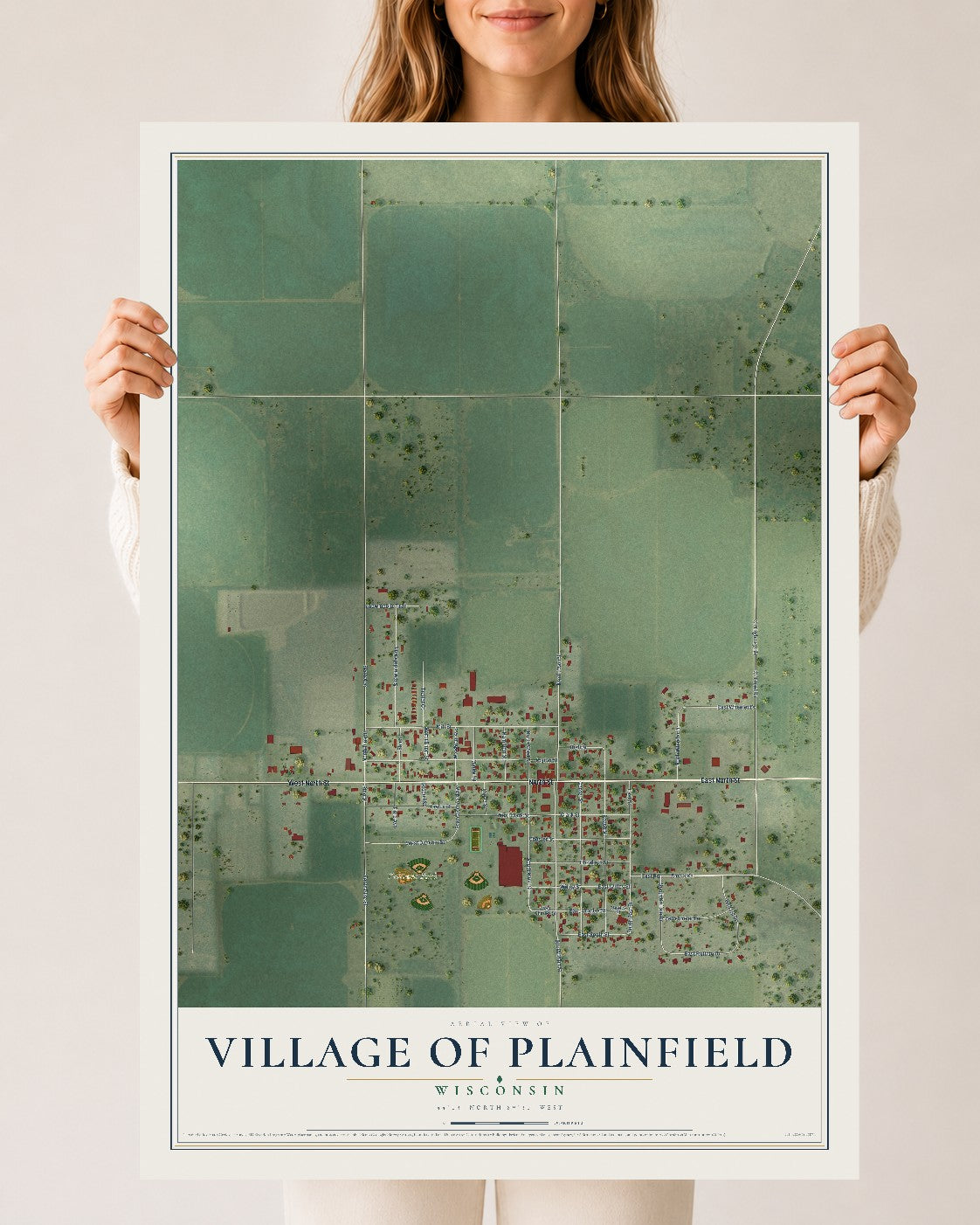 Map of Plainfield, Wisconsin, 24 x 36 inch unframed archival matte print