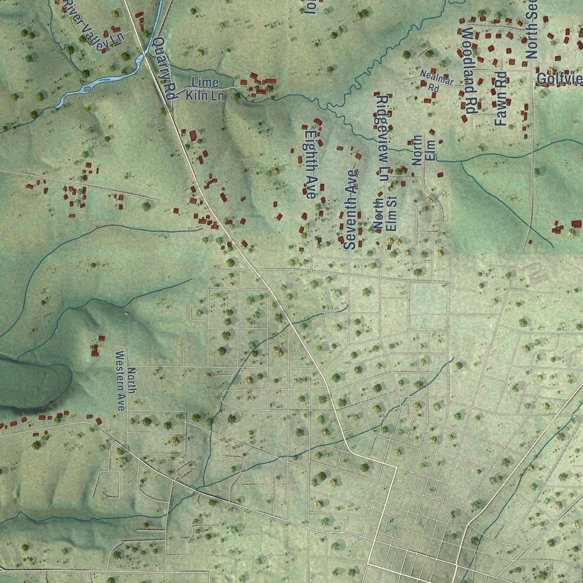 Close-up of the map of the Town of Platteville, Wisconsin print showing street and building detail