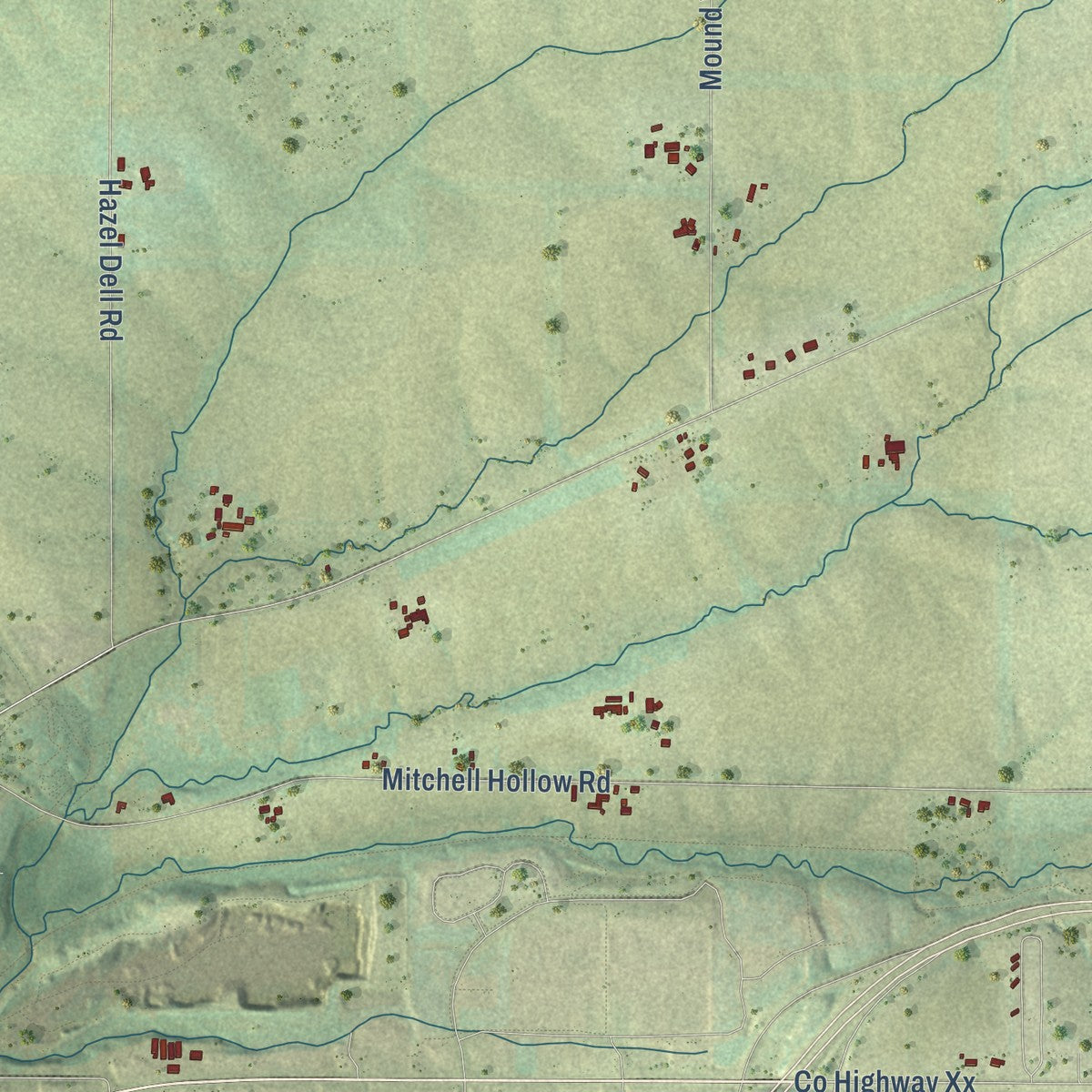 Second close-up of the map of the Town of Platteville, Wisconsin print showing more streets and buildings