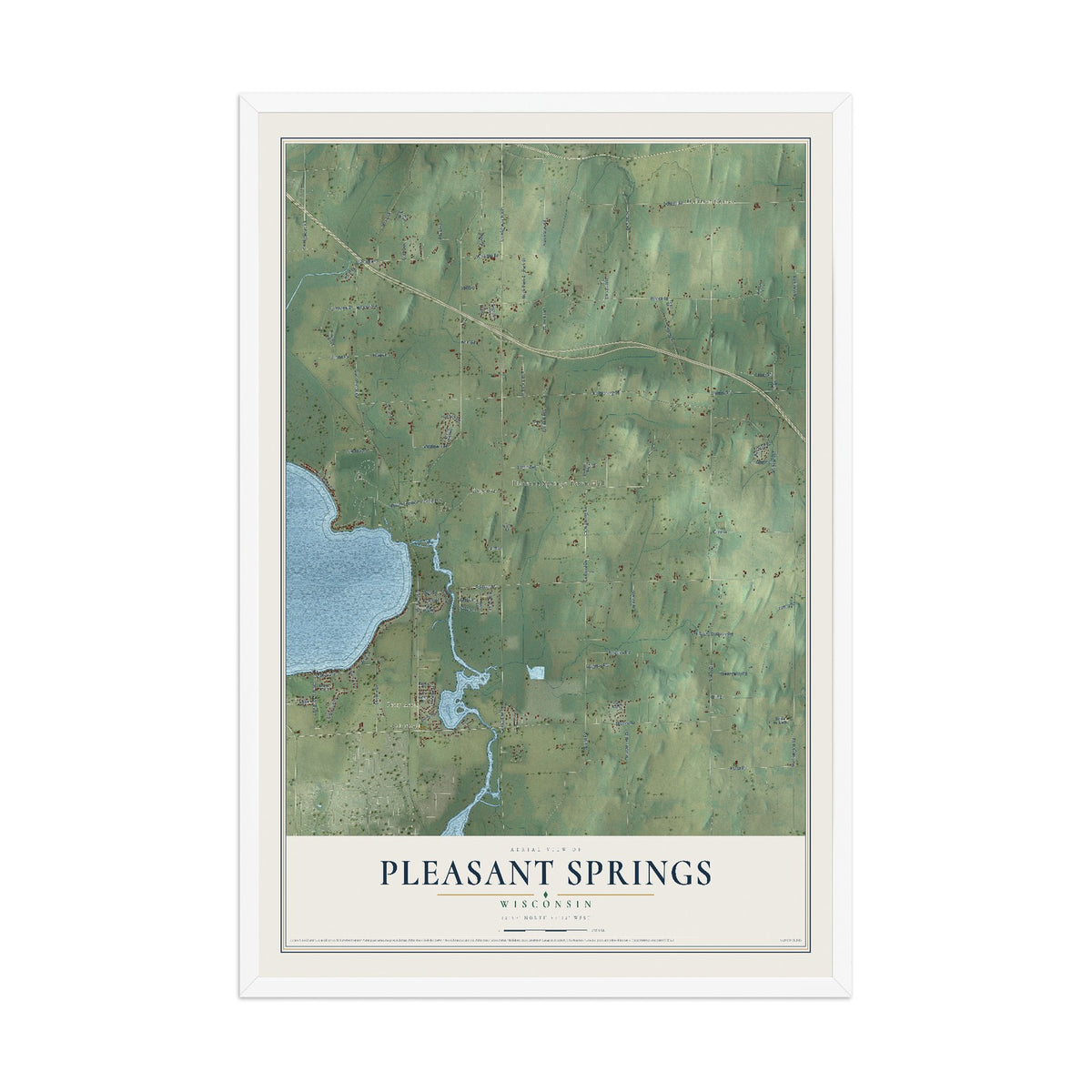 Map of Pleasant Springs, Wisconsin, 12 x 18 inch print in a white wood frame