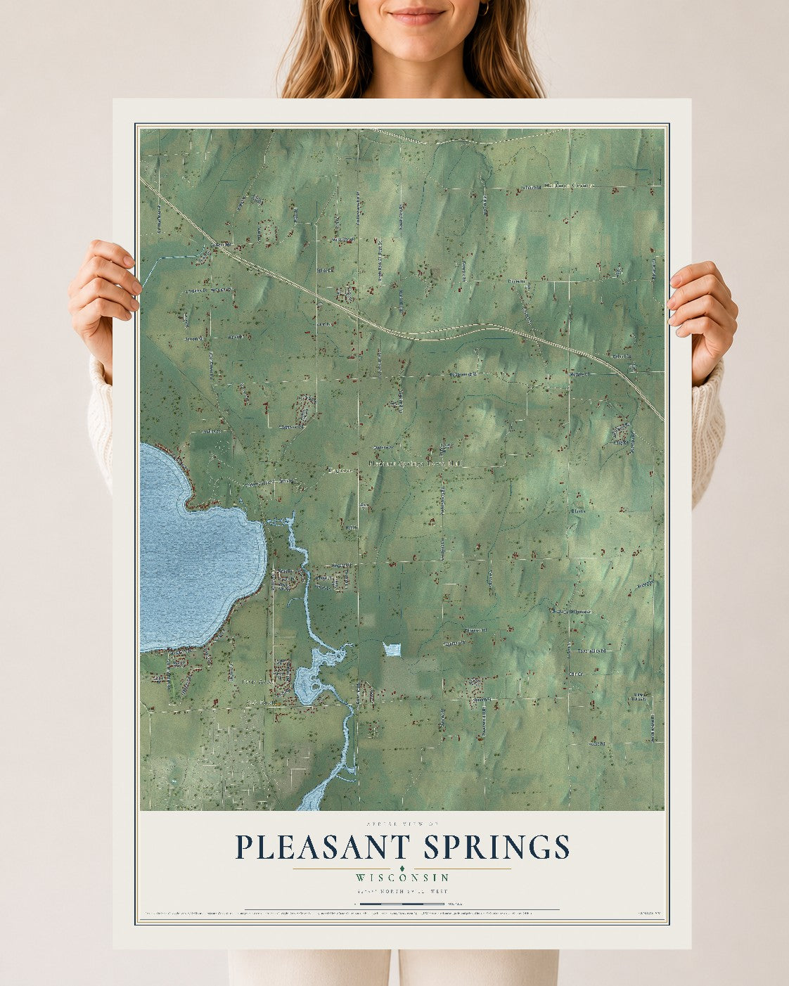 Map of Pleasant Springs, Wisconsin, 24 x 36 inch unframed archival matte print