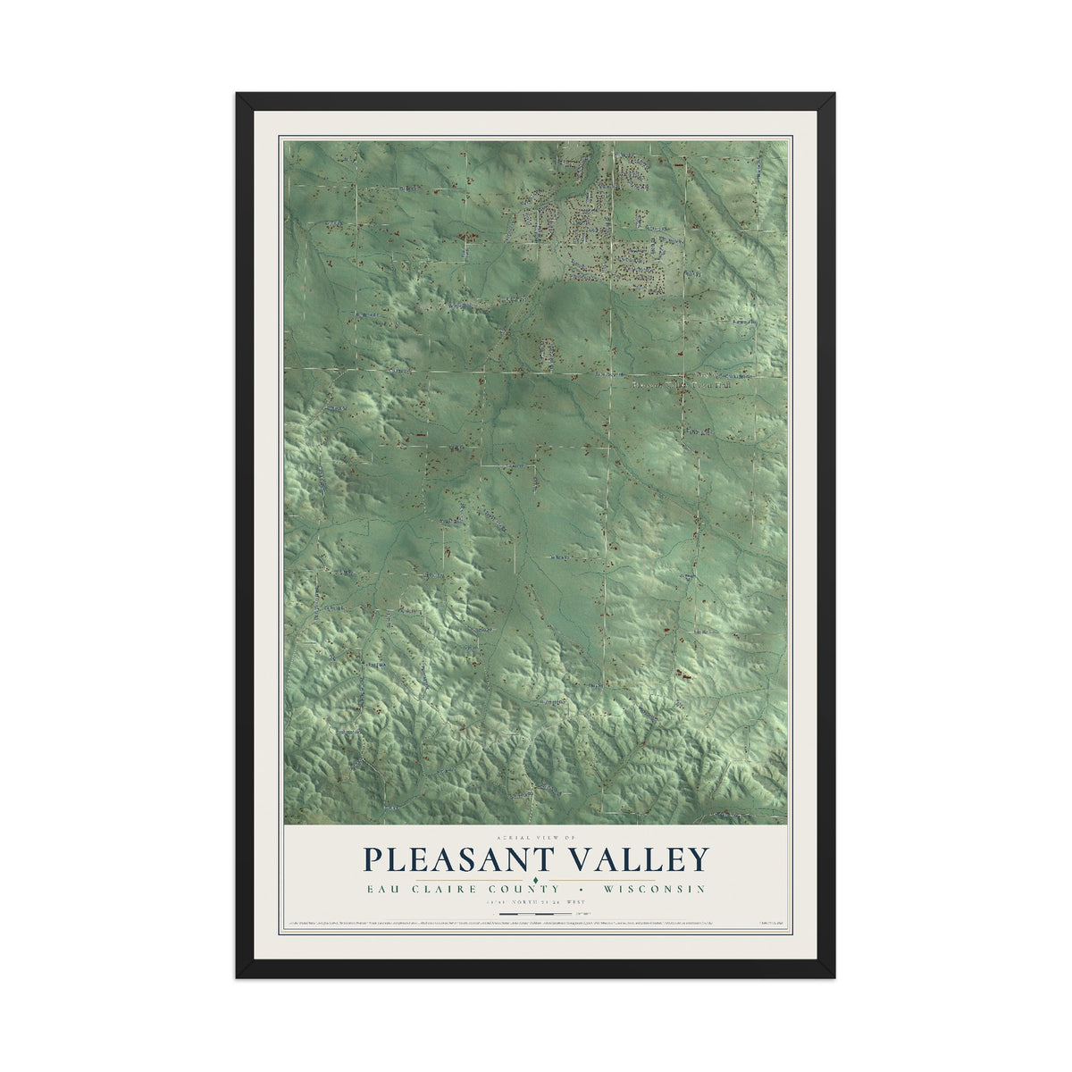 Map of Pleasant Valley, Eau Claire County, Wisconsin, 12 x 18 inch print in a black wood frame