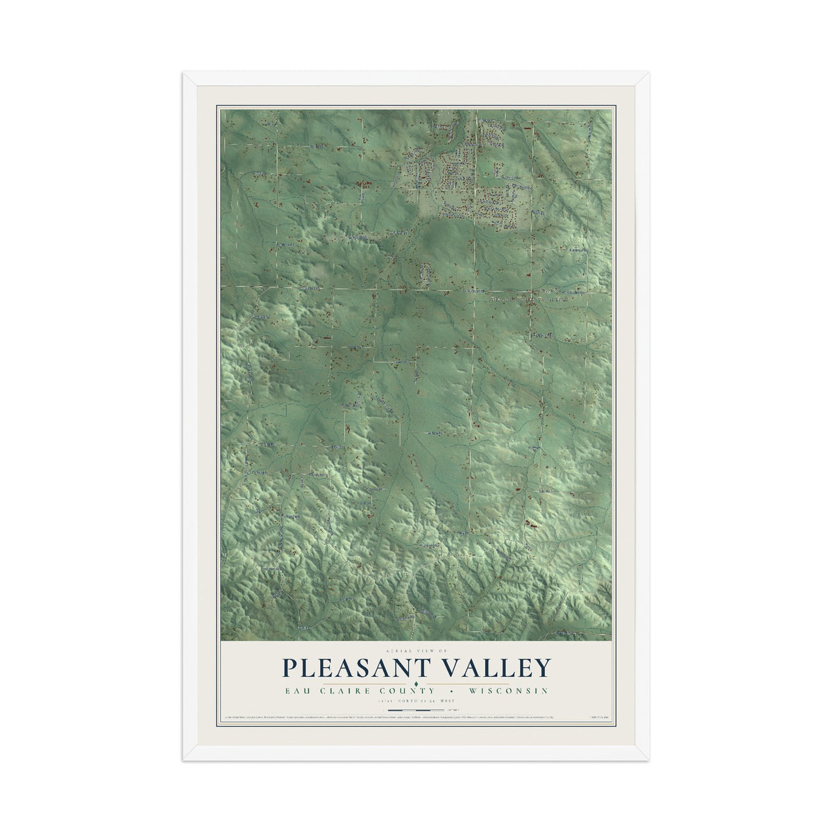 Map of Pleasant Valley, Eau Claire County, Wisconsin, 12 x 18 inch print in a white wood frame