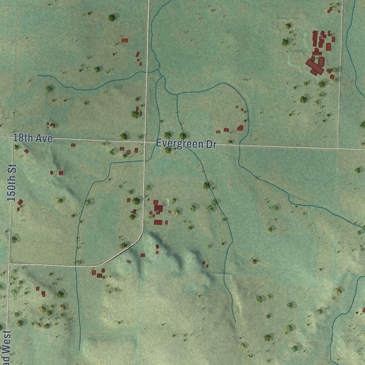 Second close-up of the map of Pleasant Valley, St. Croix County, Wisconsin print showing more streets and buildings