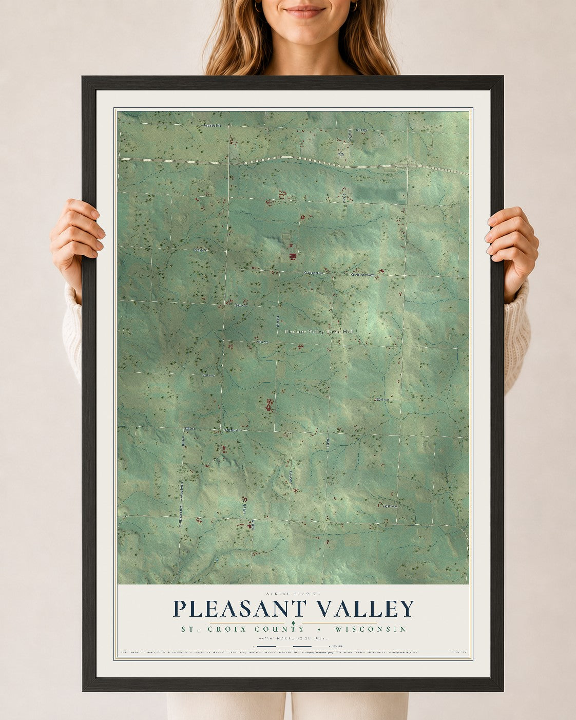 Map of Pleasant Valley, St. Croix County, Wisconsin, 24 x 36 inch print in a black wood frame
