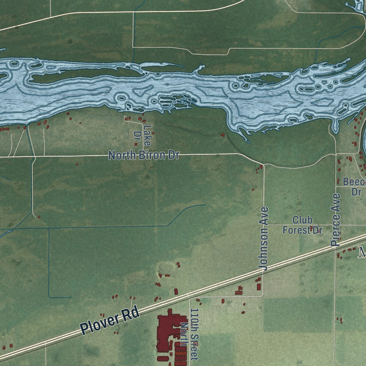 Second close-up of the map of the Town of Plover, Portage County, Wisconsin print showing more streets and buildings