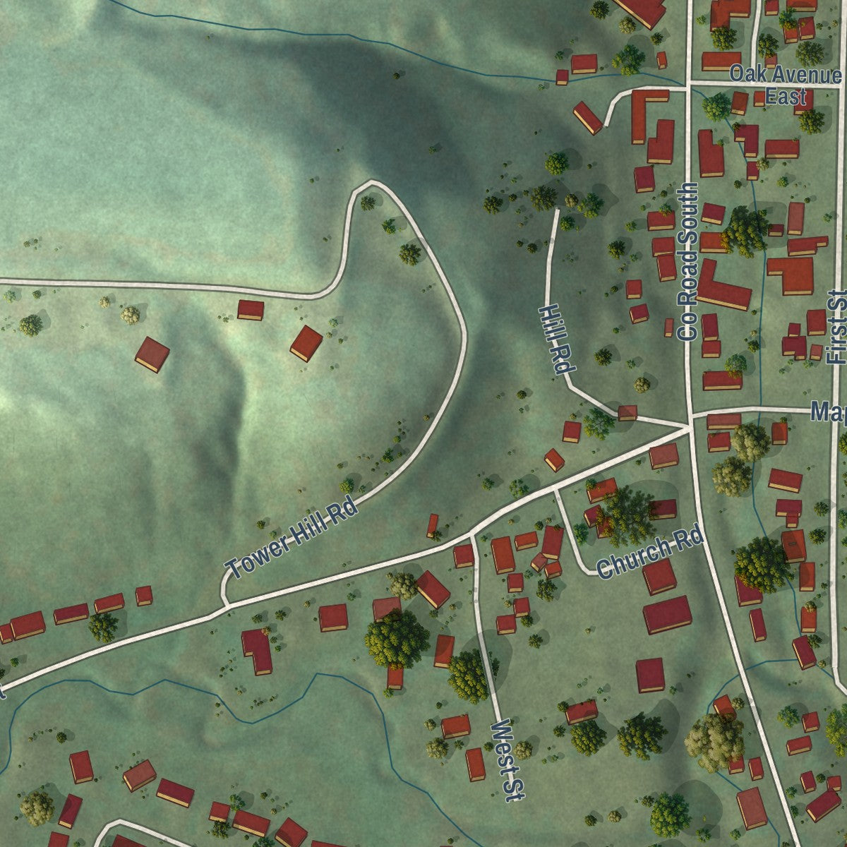 Second close-up of the map of Plum City, Wisconsin print showing more streets and buildings