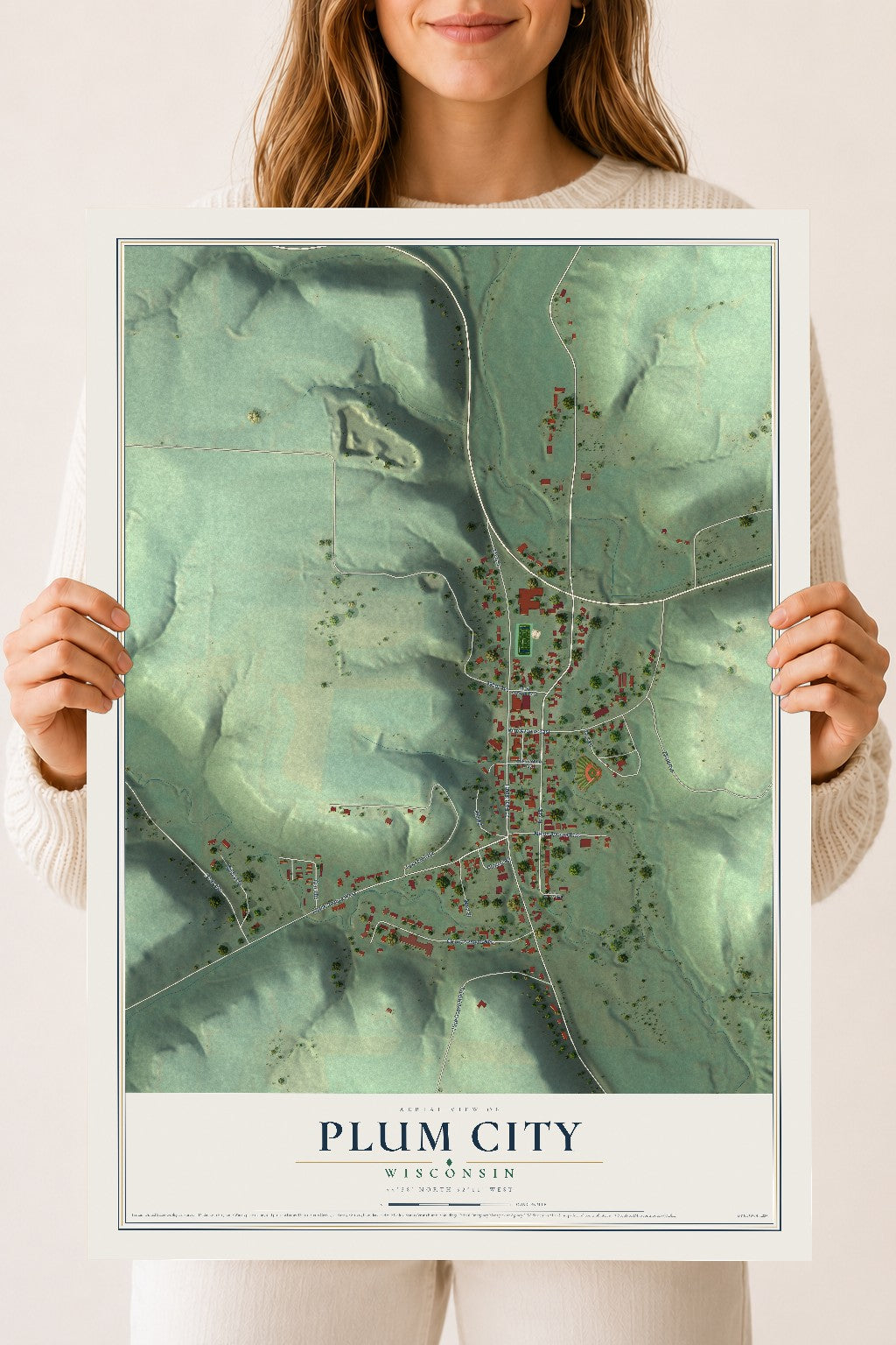 Map of Plum City, Wisconsin, 18 x 24 inch unframed archival matte print