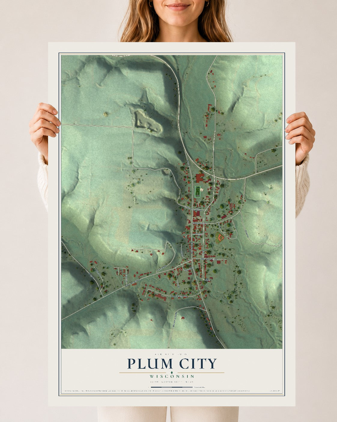 Map of Plum City, Wisconsin, 24 x 36 inch unframed archival matte print
