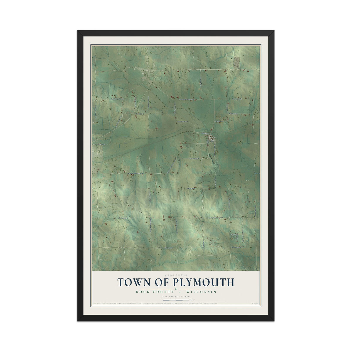 Map of the Town of Plymouth, Rock County, Wisconsin, 12 x 18 inch print in a black wood frame