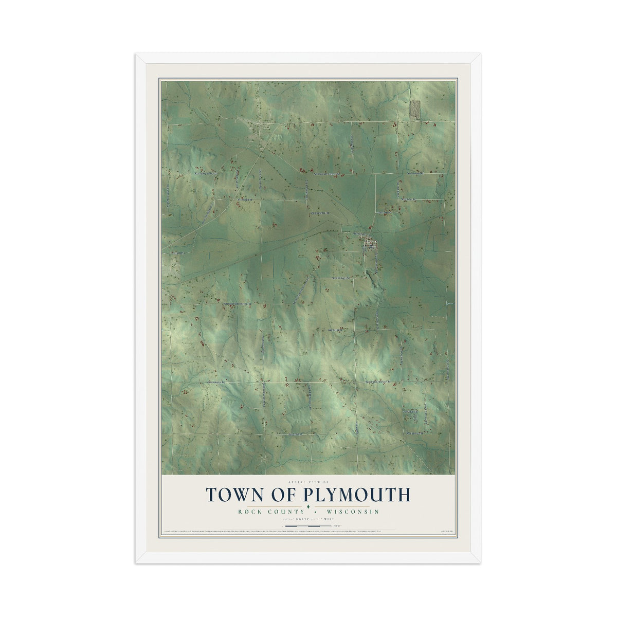 Map of the Town of Plymouth, Rock County, Wisconsin, 12 x 18 inch print in a white wood frame