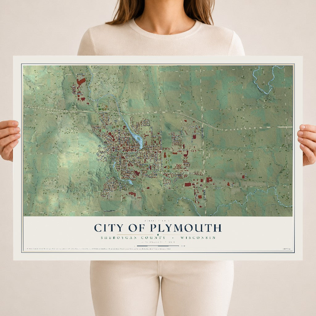 Map of Plymouth, Wisconsin, 18 x 24 inch unframed archival matte print