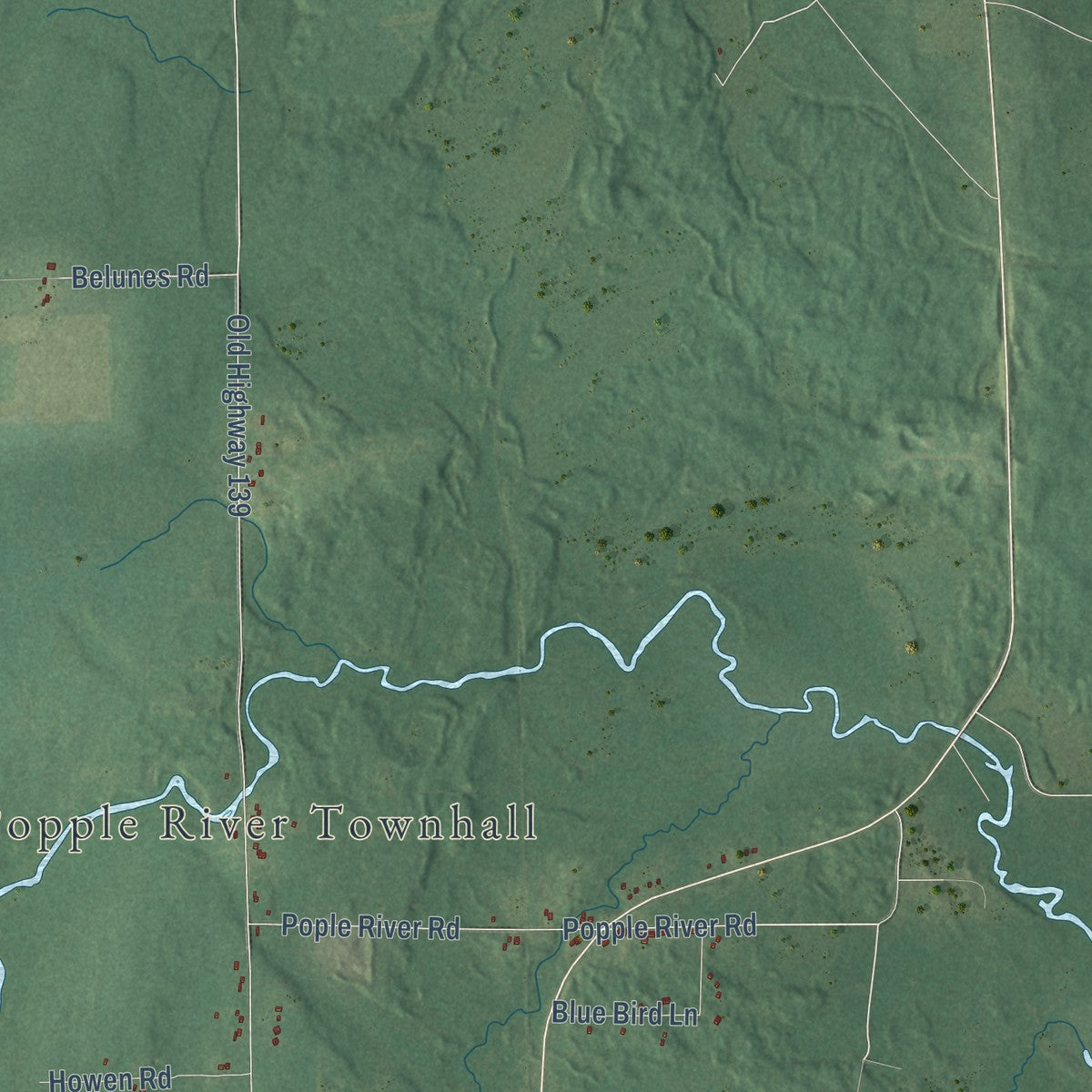 Second close-up of the map of Popple River, Wisconsin print showing more streets and buildings