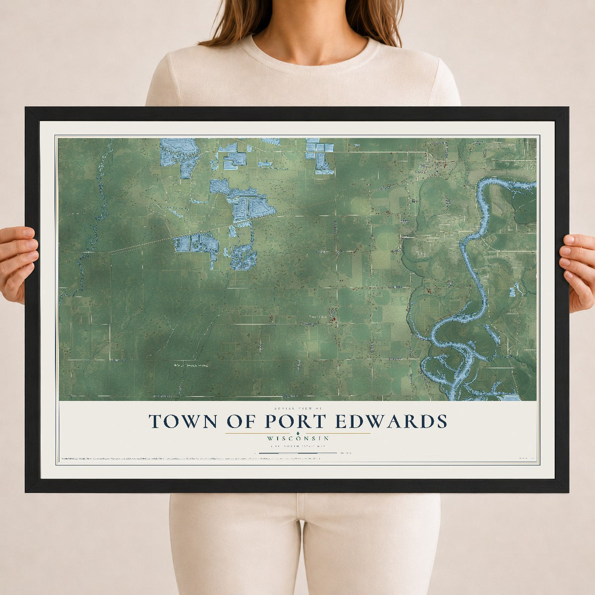 Map of the Town of Port Edwards, Wisconsin, 18 x 24 inch print in a black wood frame