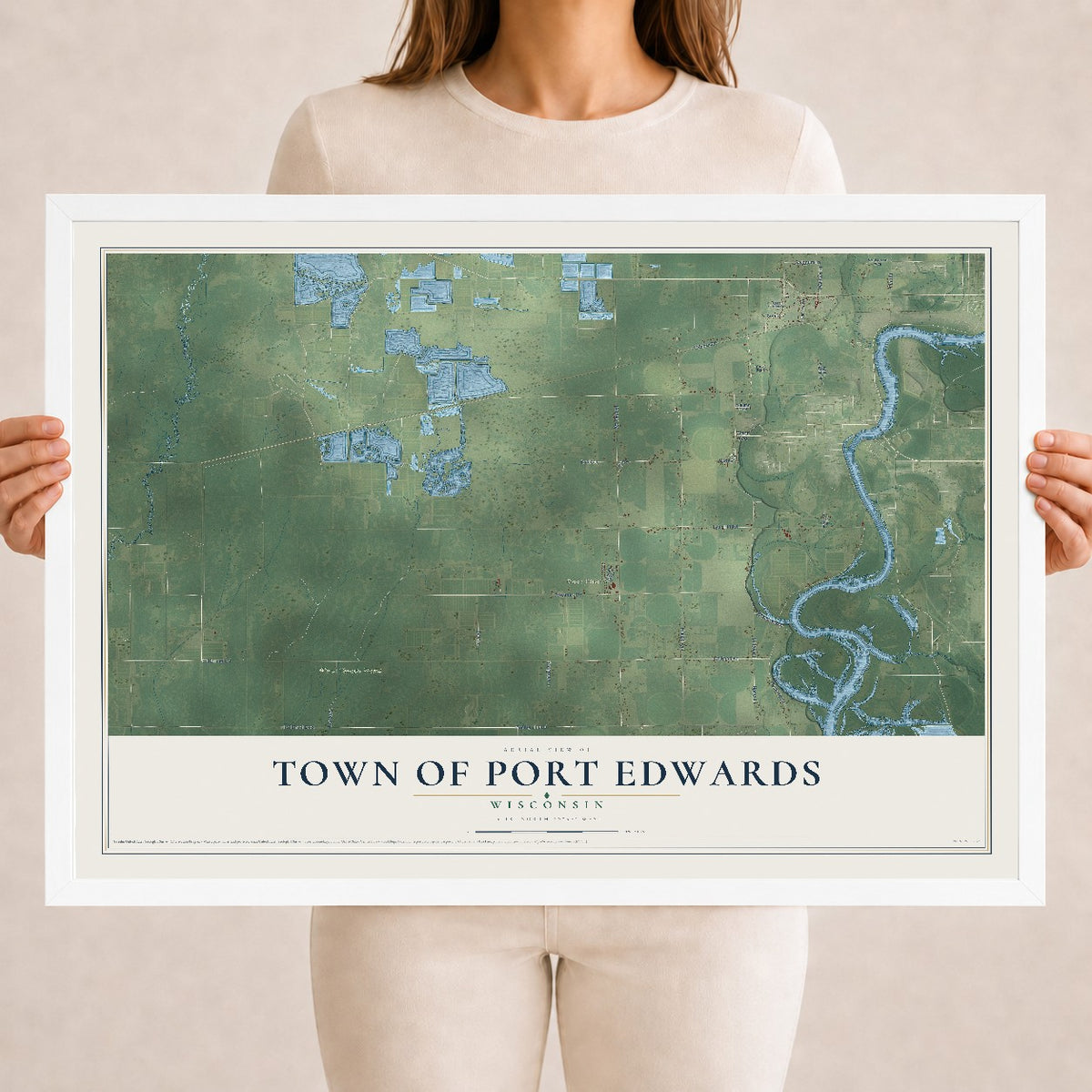 Map of the Town of Port Edwards, Wisconsin, 18 x 24 inch print in a white wood frame