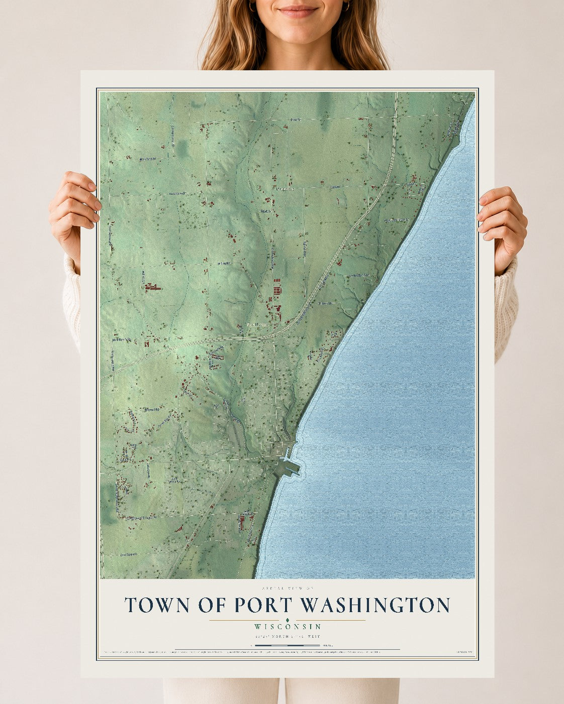 Map of the Town of Port Washington, Wisconsin, 24 x 36 inch unframed archival matte print
