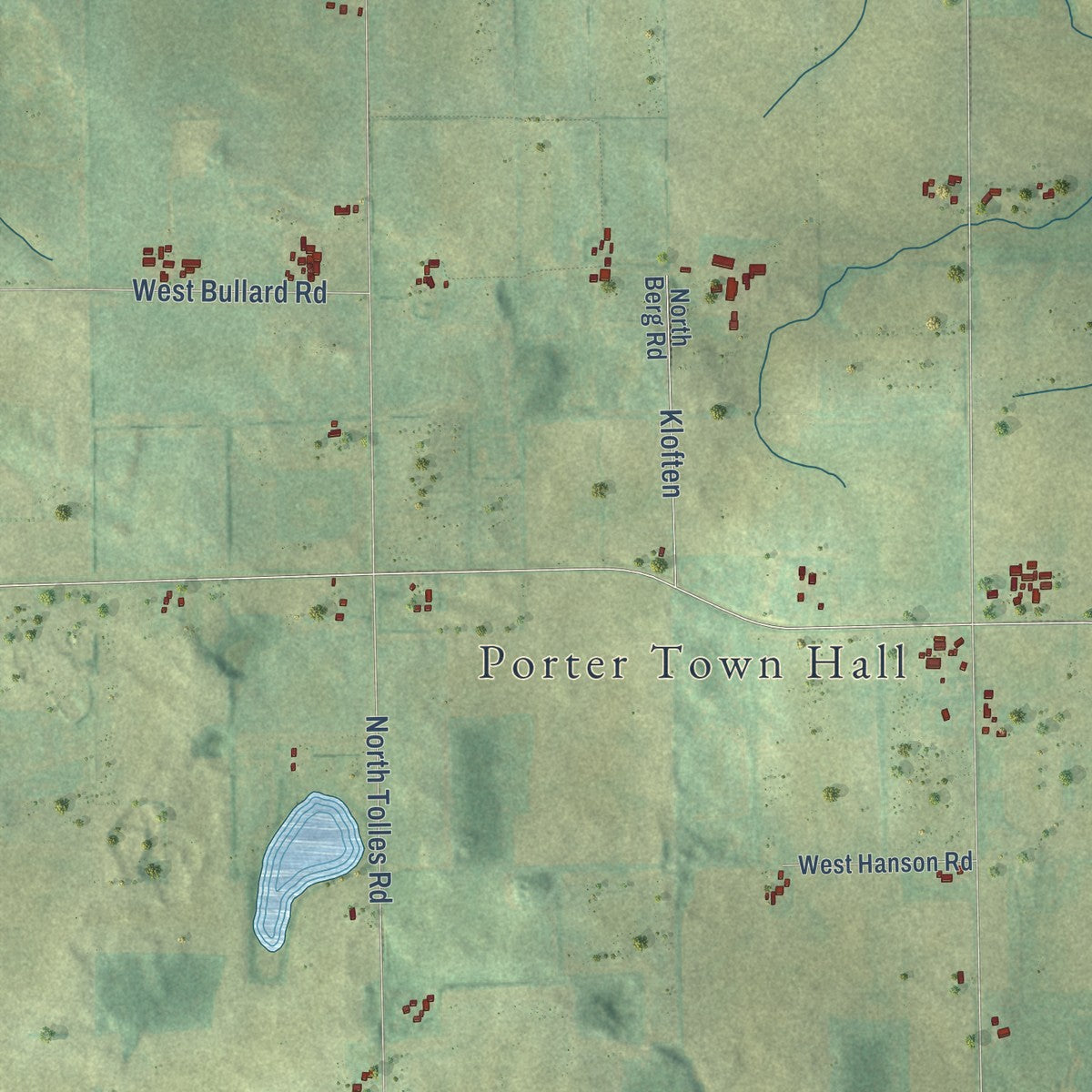 Close-up of the map of Porter, Wisconsin print showing street and building detail