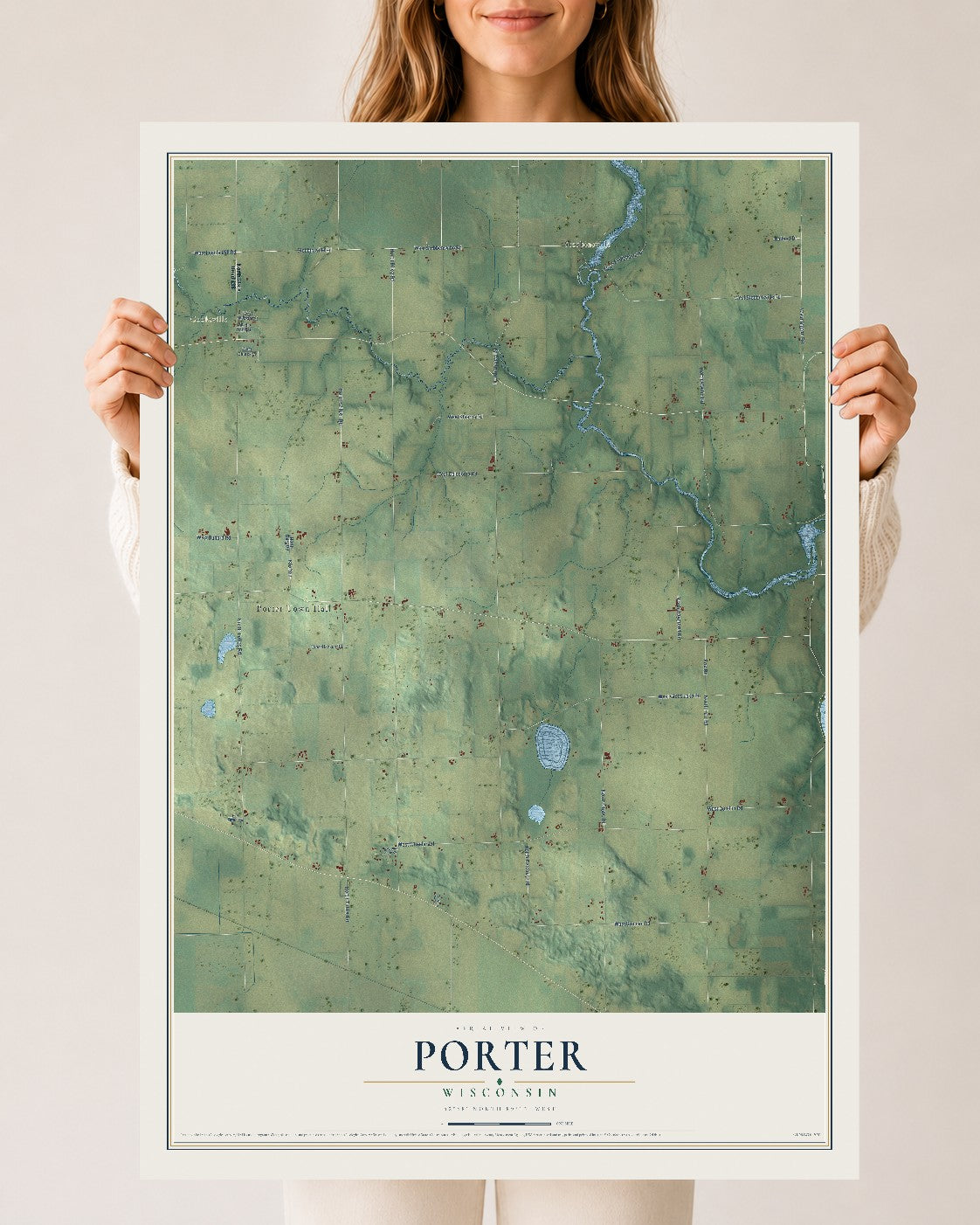 Map of Porter, Wisconsin, 24 x 36 inch unframed archival matte print