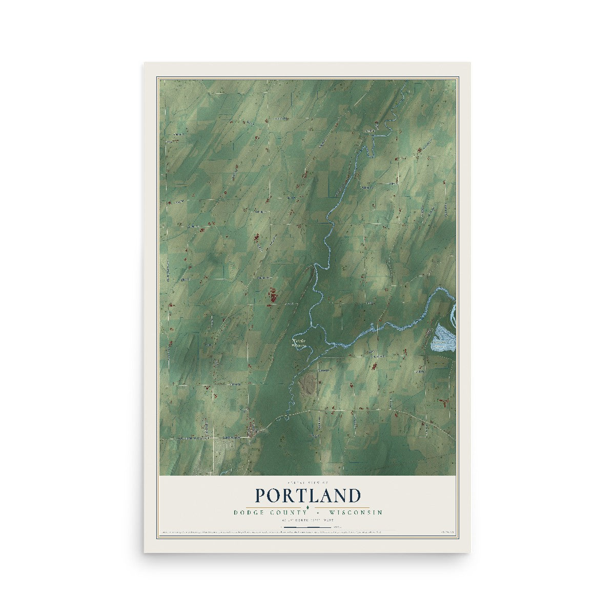 Map of Portland, Dodge County, Wisconsin, 12 x 18 inch unframed archival matte print