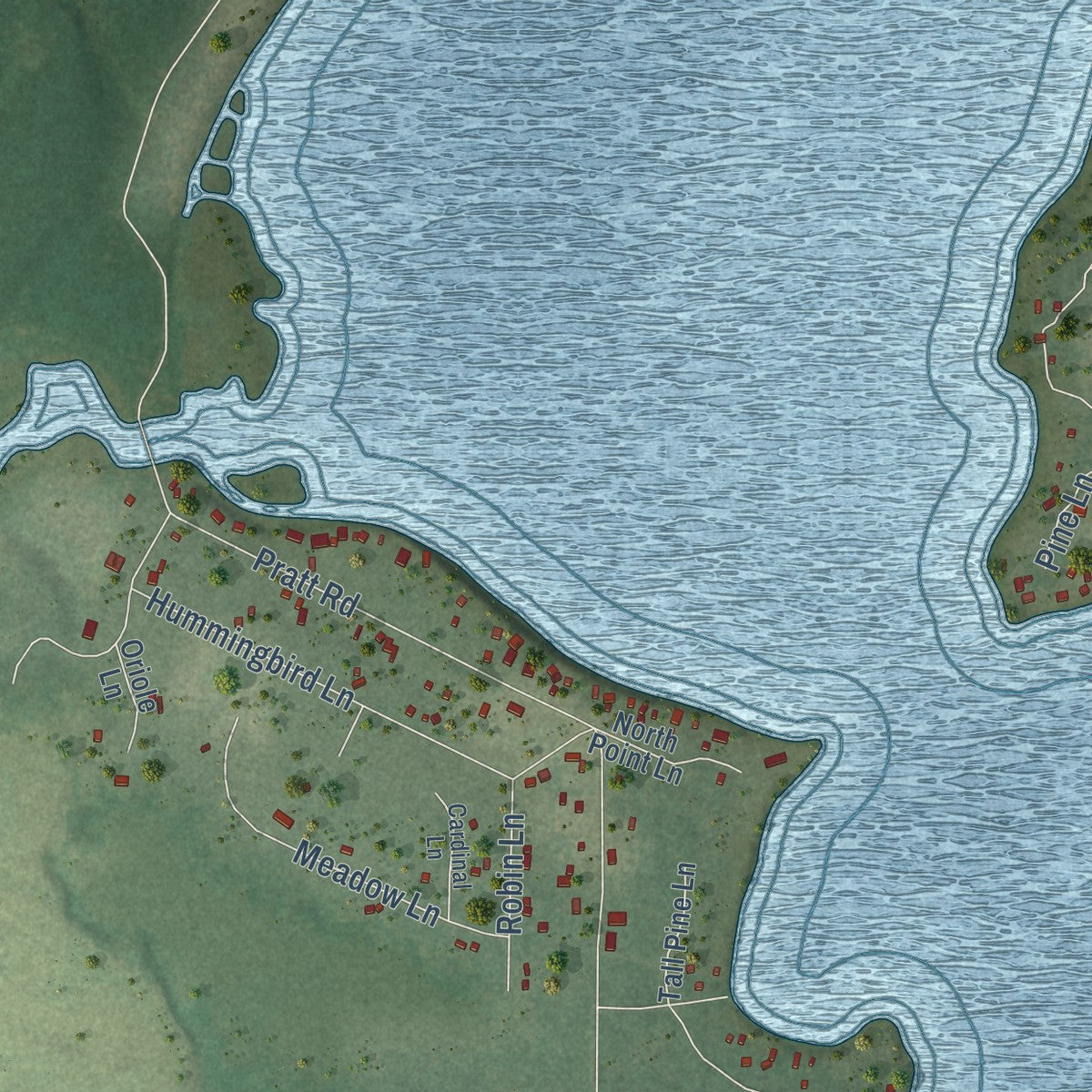 Close-up of the map of Post Lake, Wisconsin print showing street and building detail