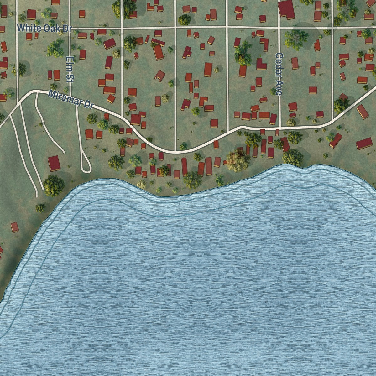 Close-up of the map of Potter Lake, Wisconsin print showing street and building detail