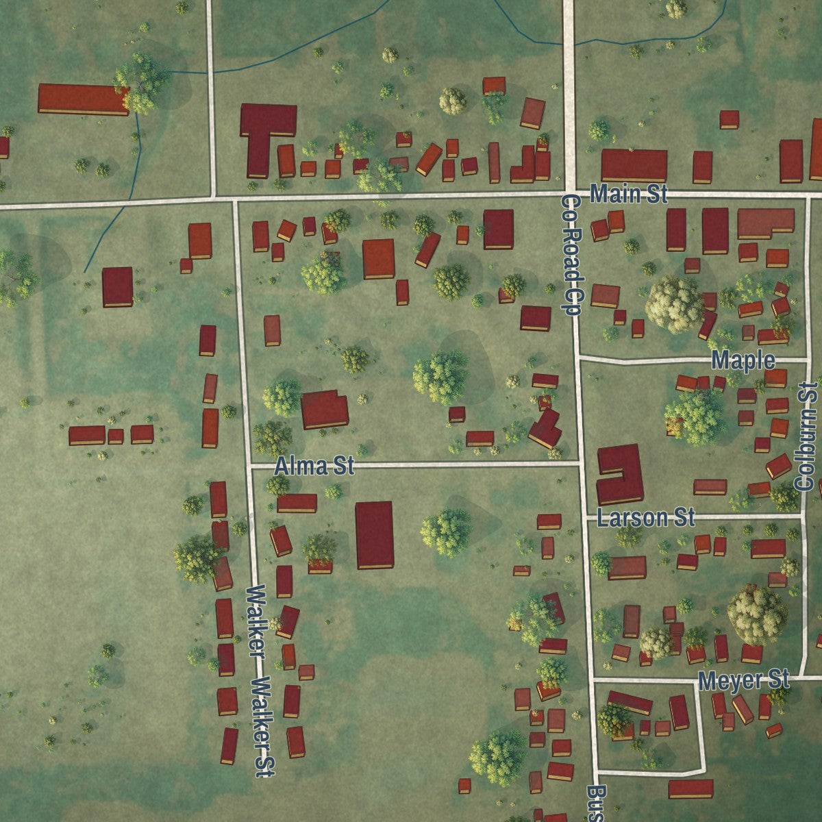 Close-up of the map of Pound, Wisconsin print showing street and building detail