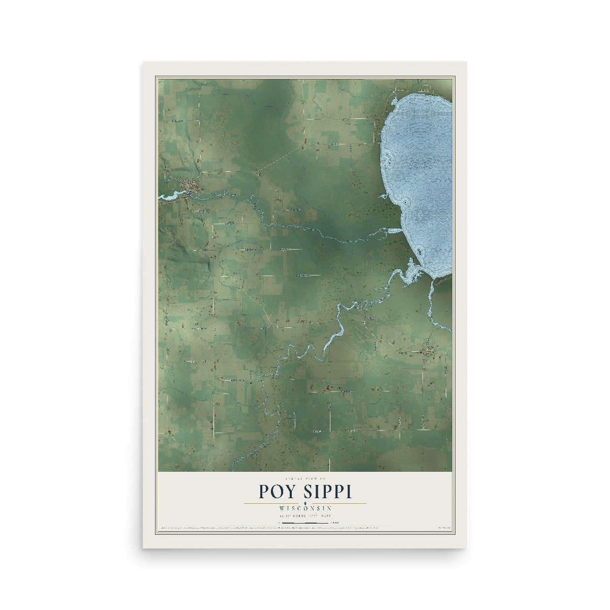Map of Poy Sippi, Wisconsin, 12 x 18 inch unframed archival matte print