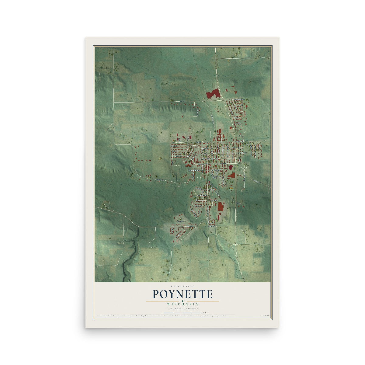 Map of Poynette, Wisconsin, 12 x 18 inch unframed archival matte print