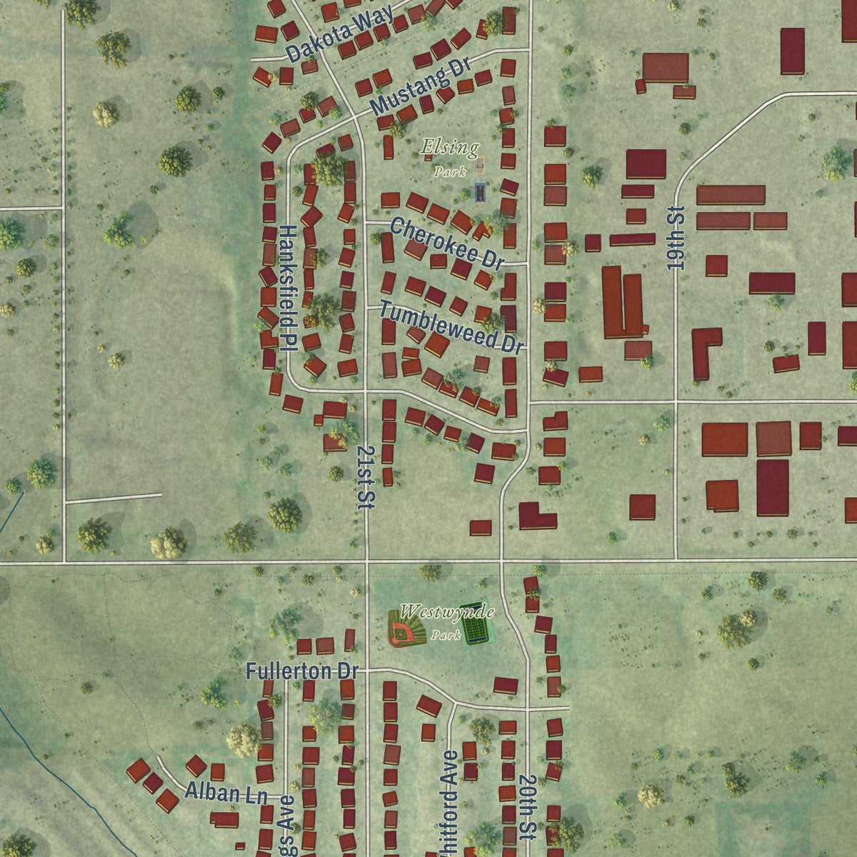 Second close-up of the map of Prairie du Sac, Wisconsin print showing more streets and buildings