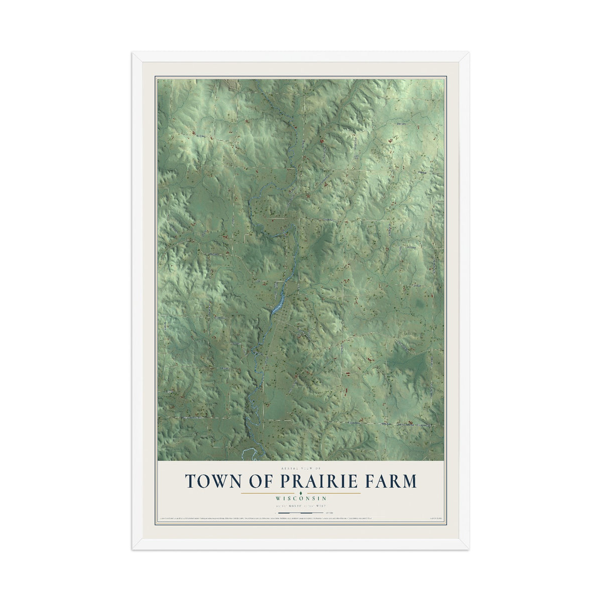 Map of the Town of Prairie Farm, Wisconsin, 12 x 18 inch print in a white wood frame