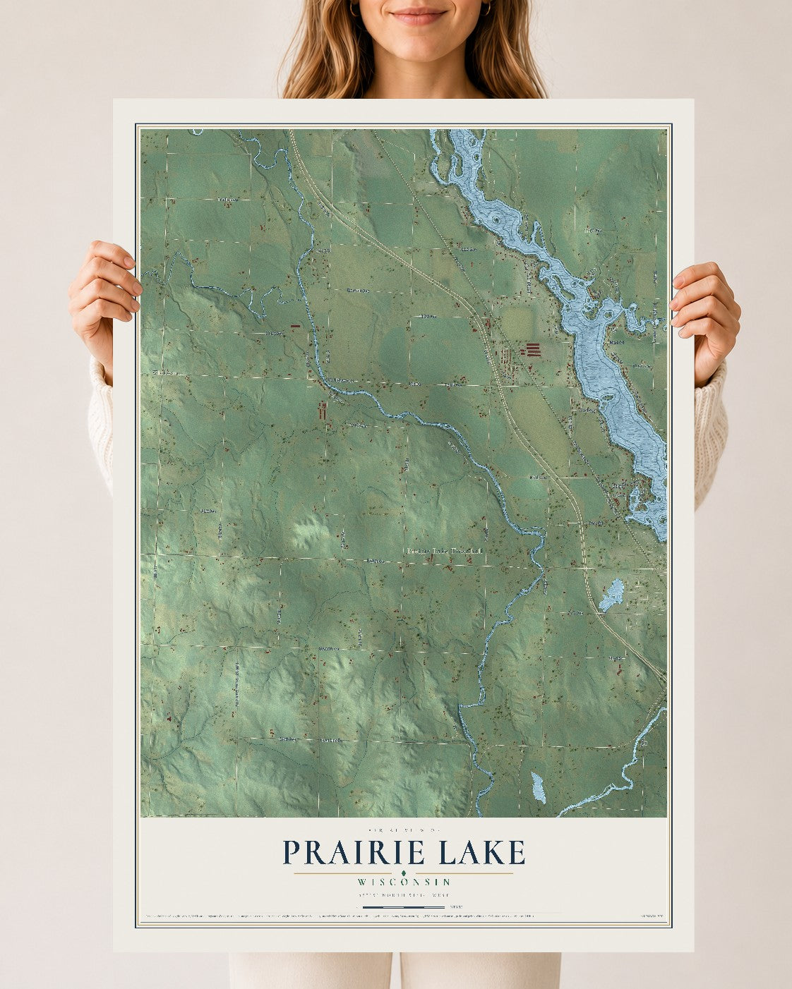 Map of Prairie Lake, Wisconsin, 24 x 36 inch unframed archival matte print