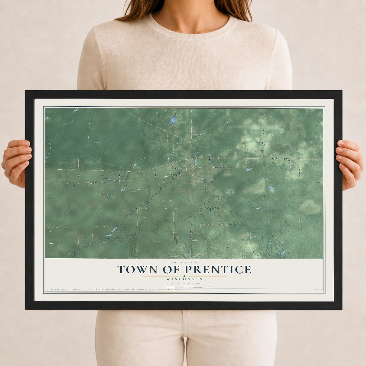 Map of the Town of Prentice, Wisconsin, 12 x 18 inch print in a black wood frame