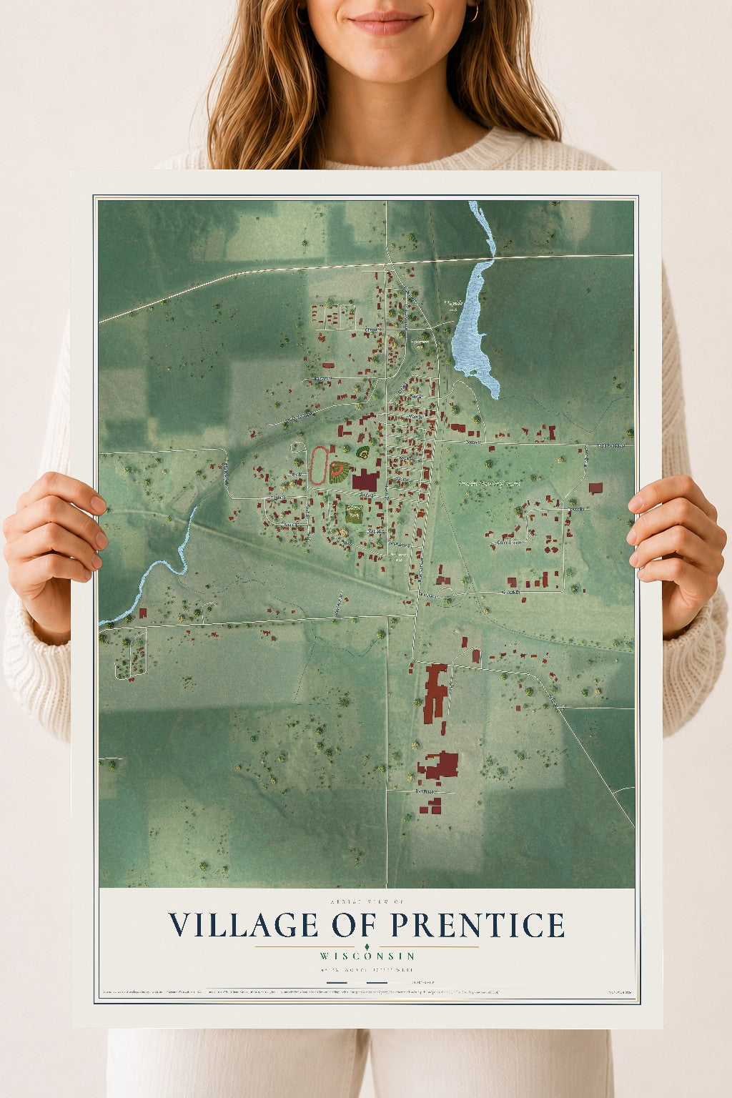 Map of Prentice, Wisconsin, 18 x 24 inch unframed archival matte print