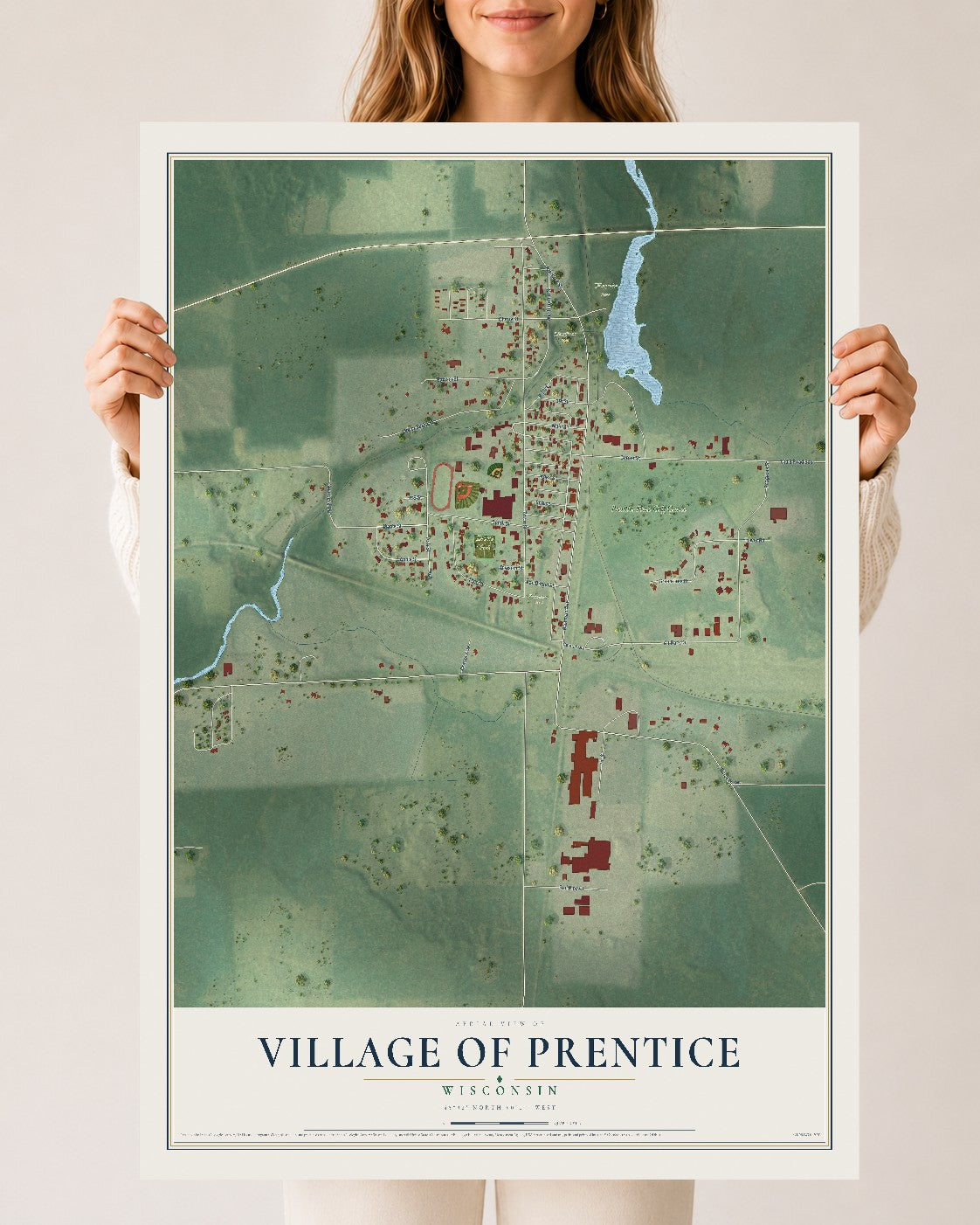 Map of Prentice, Wisconsin, 24 x 36 inch unframed archival matte print
