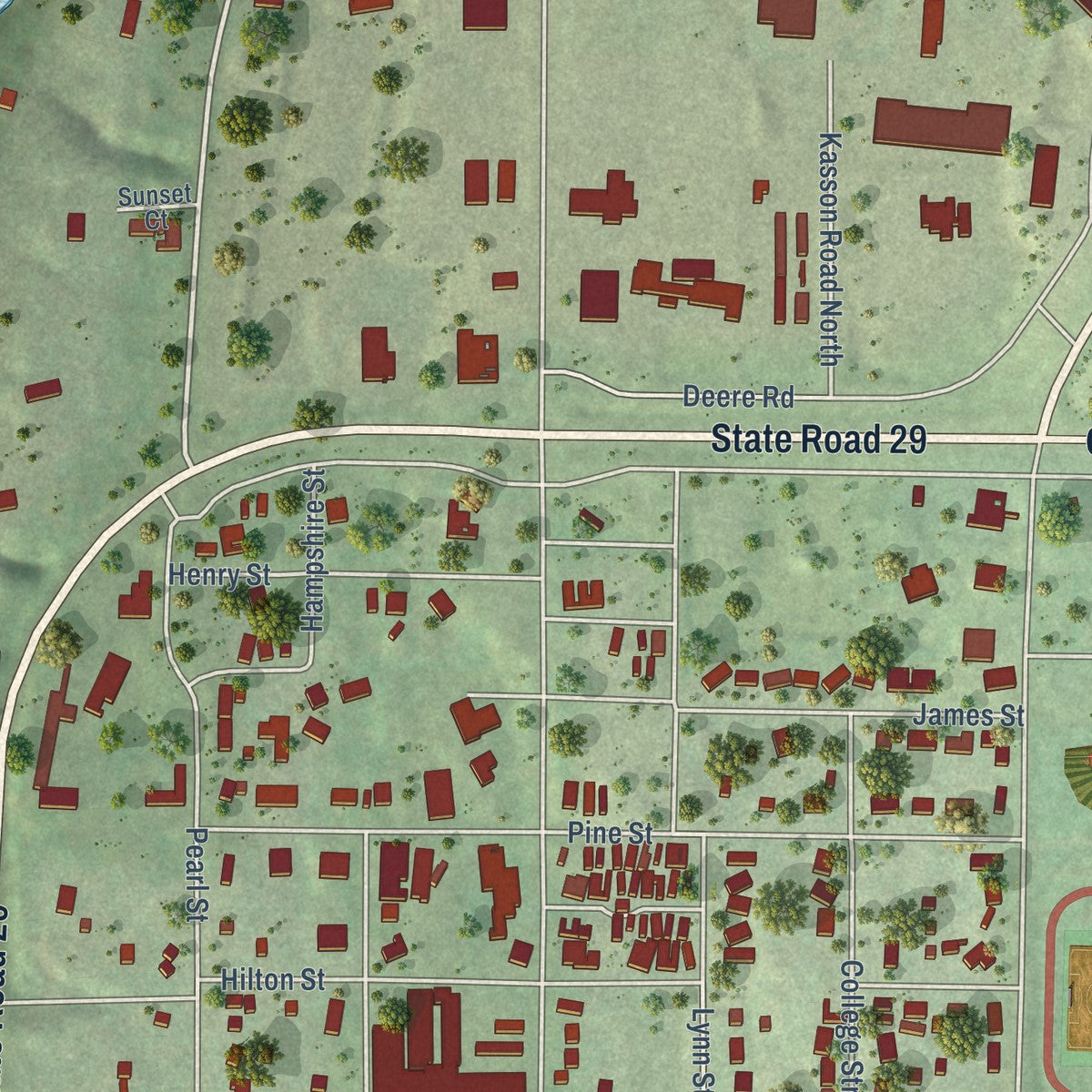 Second close-up of the map of Prescott, Wisconsin print showing more streets and buildings
