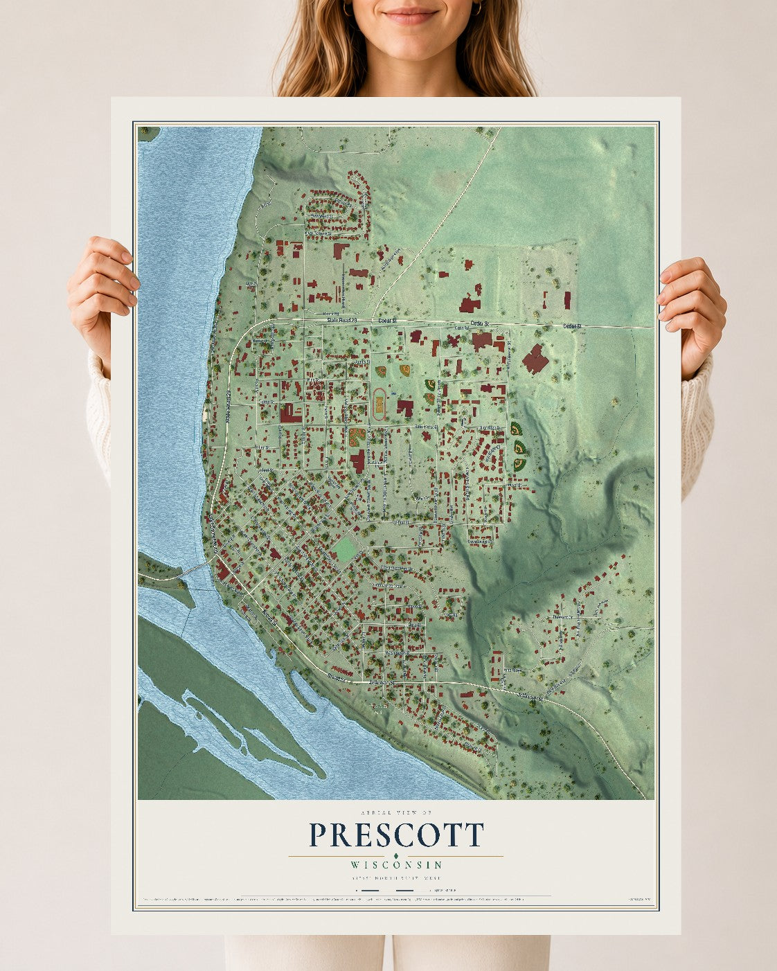 Map of Prescott, Wisconsin, 24 x 36 inch unframed archival matte print