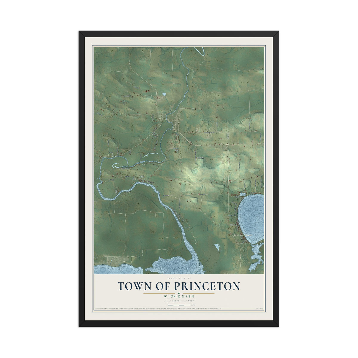 Map of the Town of Princeton, Wisconsin, 12 x 18 inch print in a black wood frame