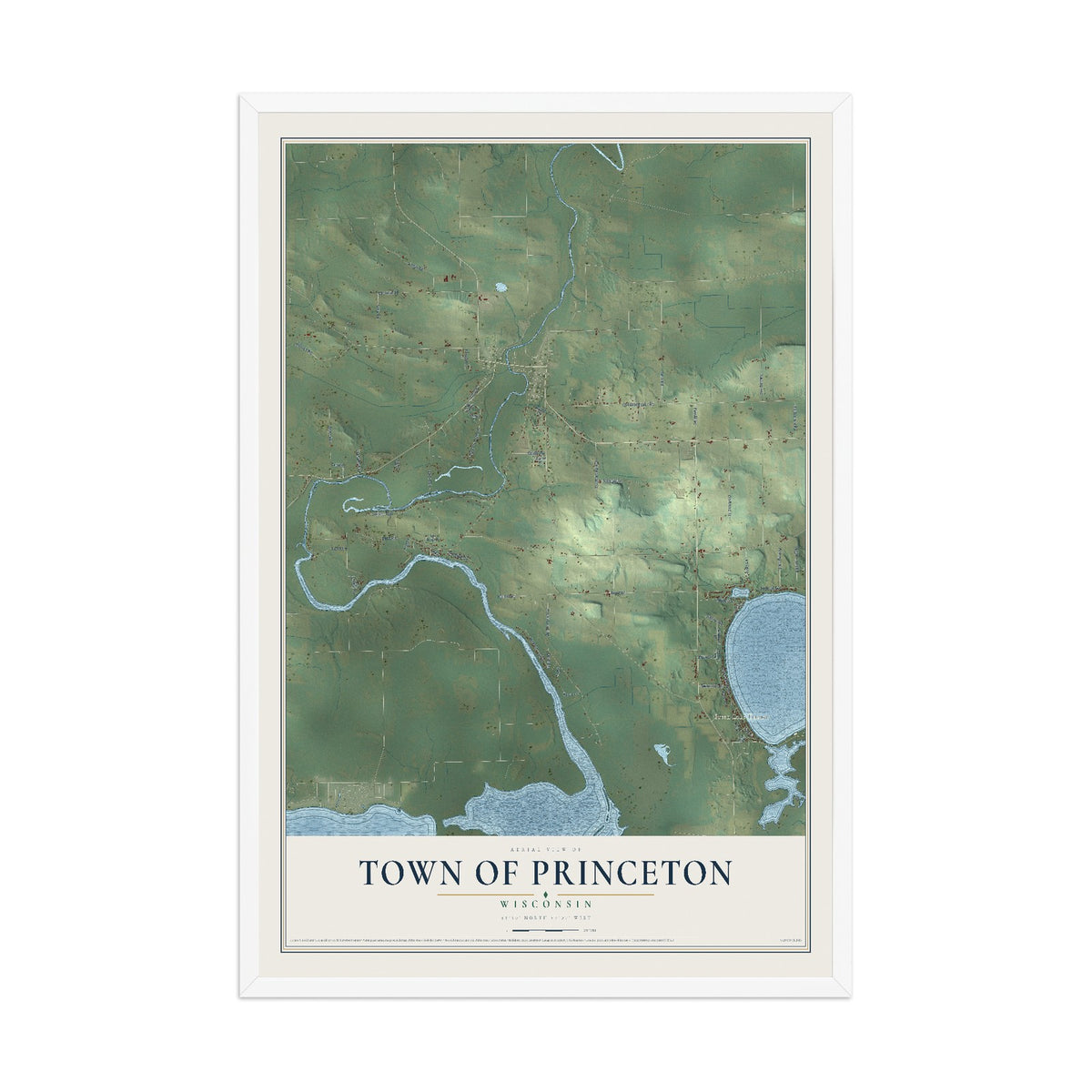 Map of the Town of Princeton, Wisconsin, 12 x 18 inch print in a white wood frame