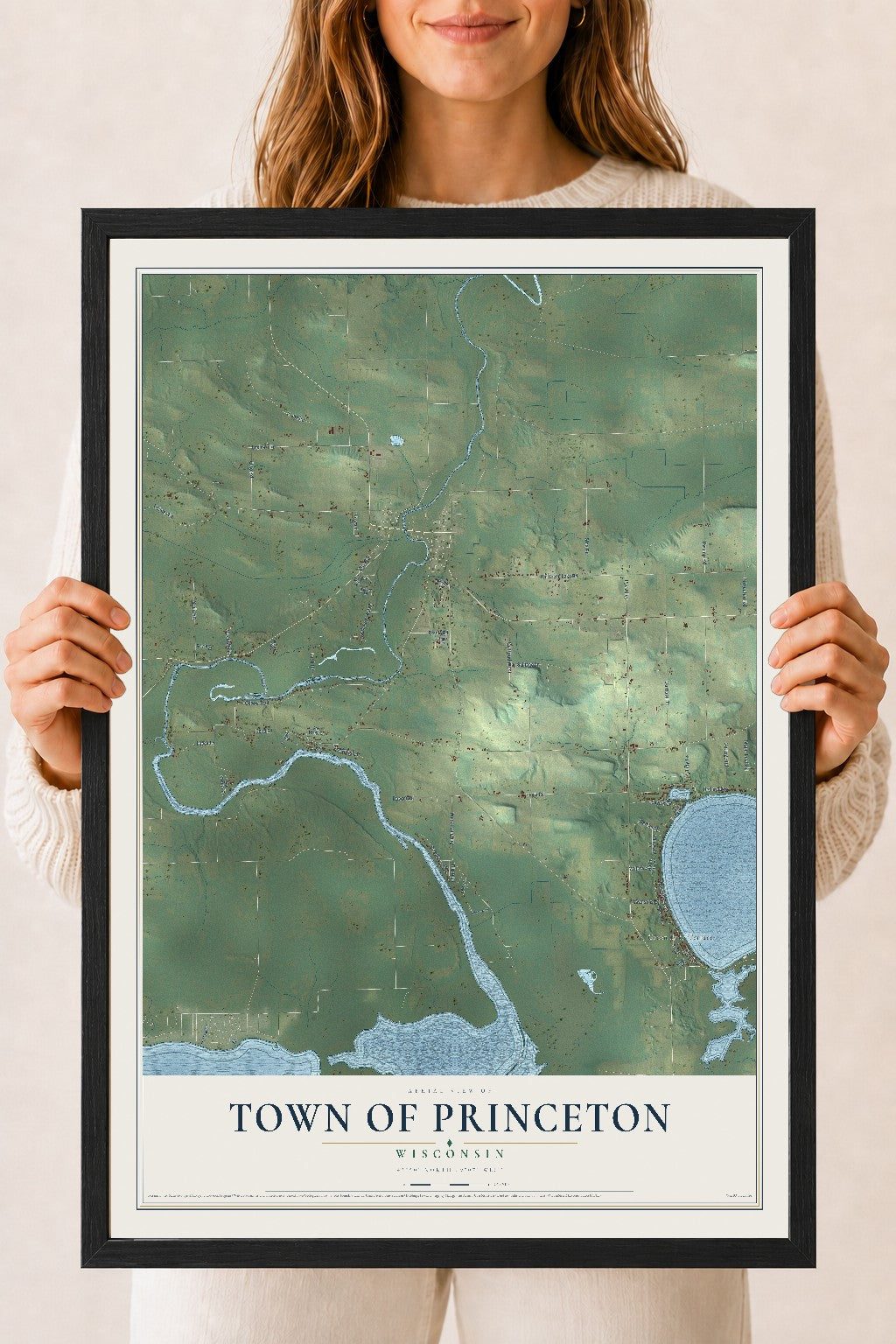 Map of the Town of Princeton, Wisconsin, 18 x 24 inch print in a black wood frame