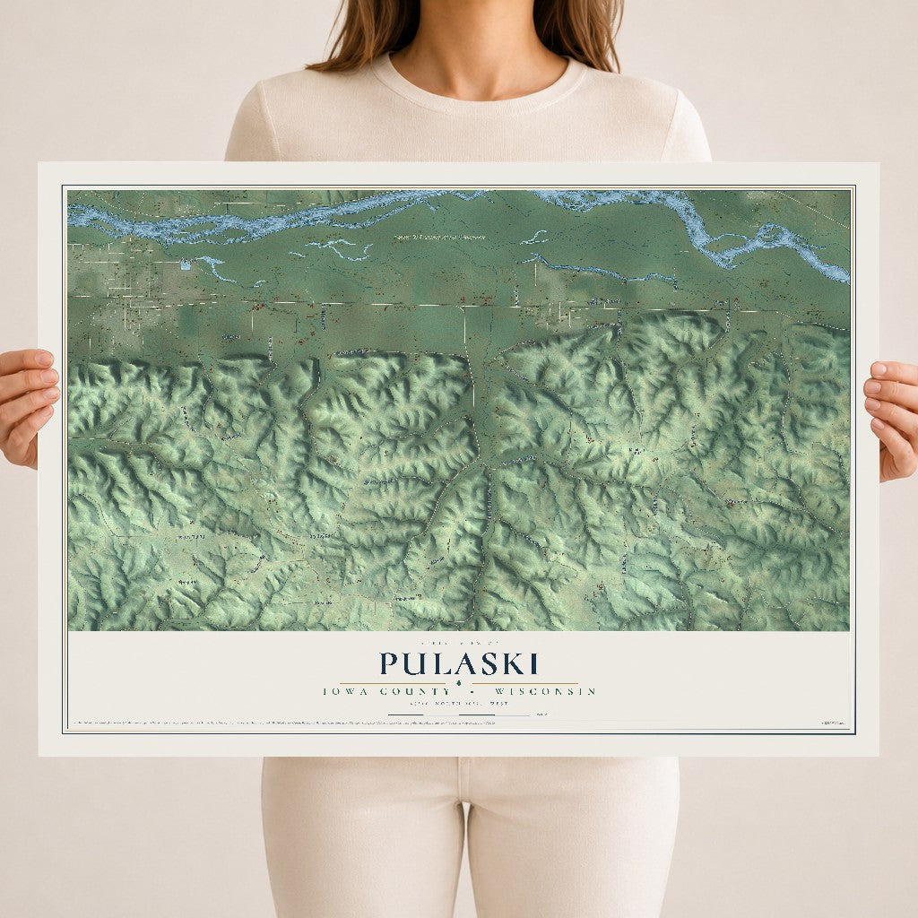 Map of Pulaski, Iowa County, Wisconsin, 18 x 24 inch unframed archival matte print