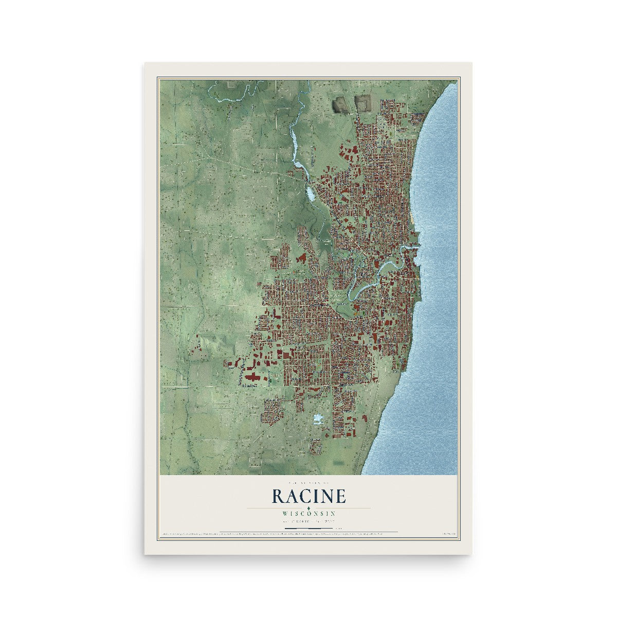 Map of Racine, Wisconsin, 12 x 18 inch unframed archival matte print