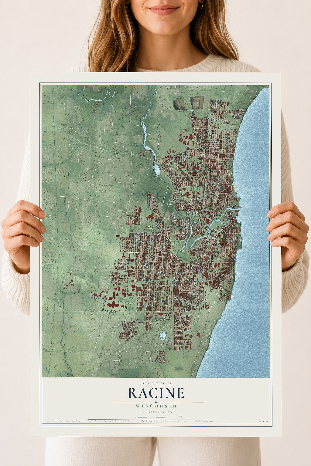 Map of Racine, Wisconsin, 18 x 24 inch unframed archival matte print