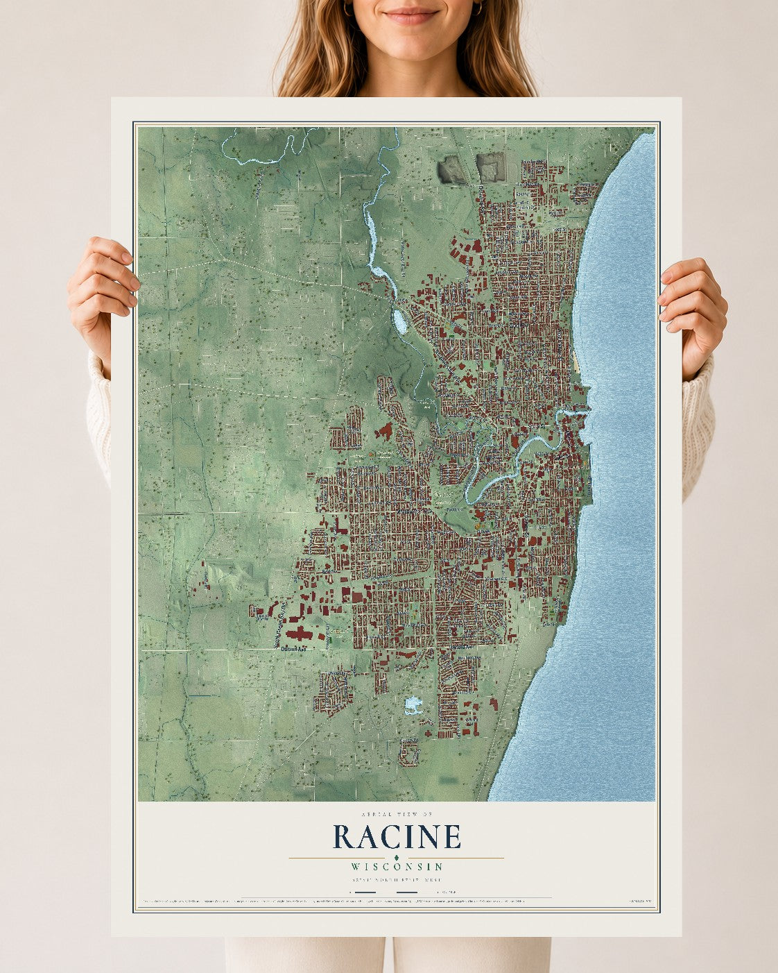 Map of Racine, Wisconsin, 24 x 36 inch unframed archival matte print