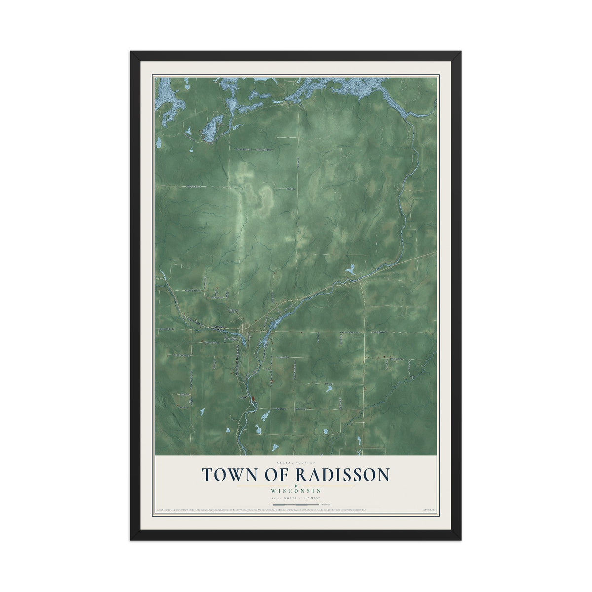 Map of the Town of Radisson, Wisconsin, 12 x 18 inch print in a black wood frame