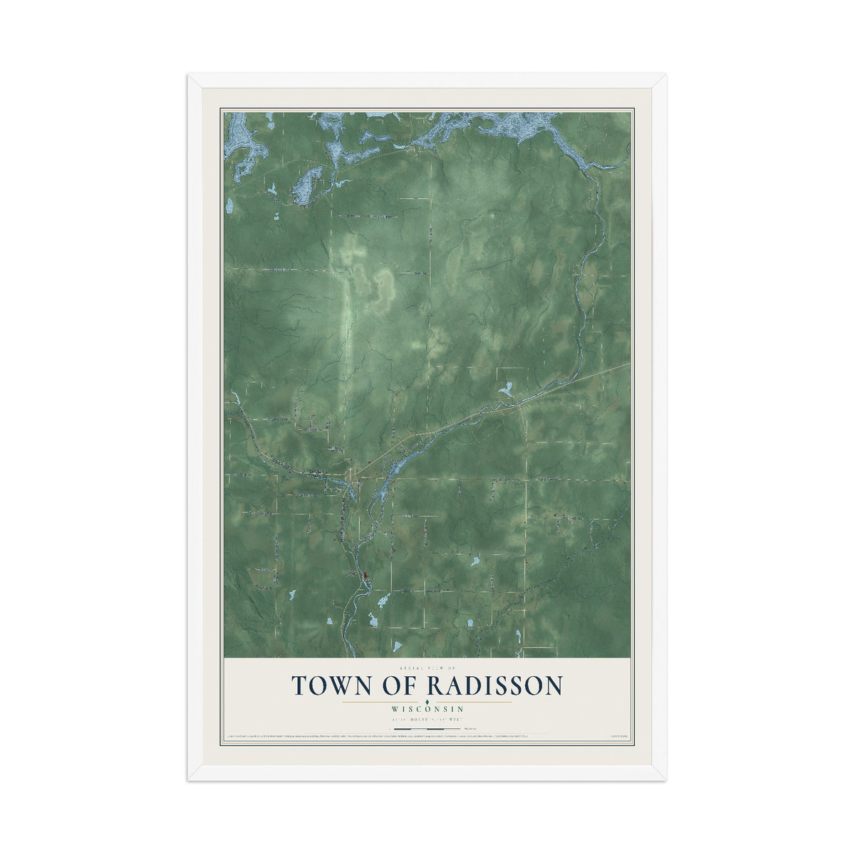 Map of the Town of Radisson, Wisconsin, 12 x 18 inch print in a white wood frame