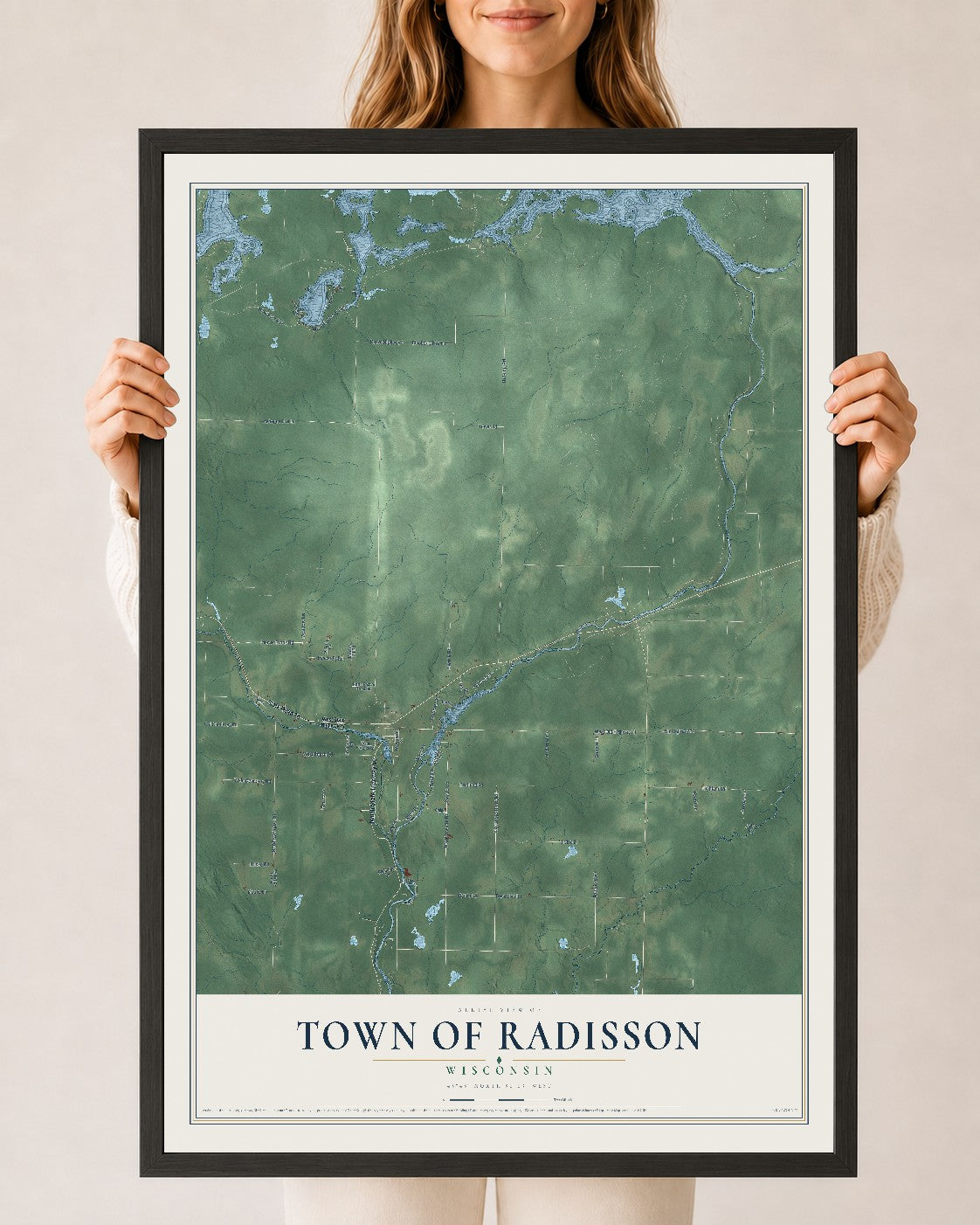 Map of the Town of Radisson, Wisconsin, 24 x 36 inch print in a black wood frame