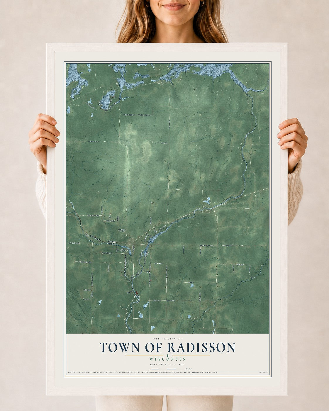 Map of the Town of Radisson, Wisconsin, 24 x 36 inch print in a white wood frame