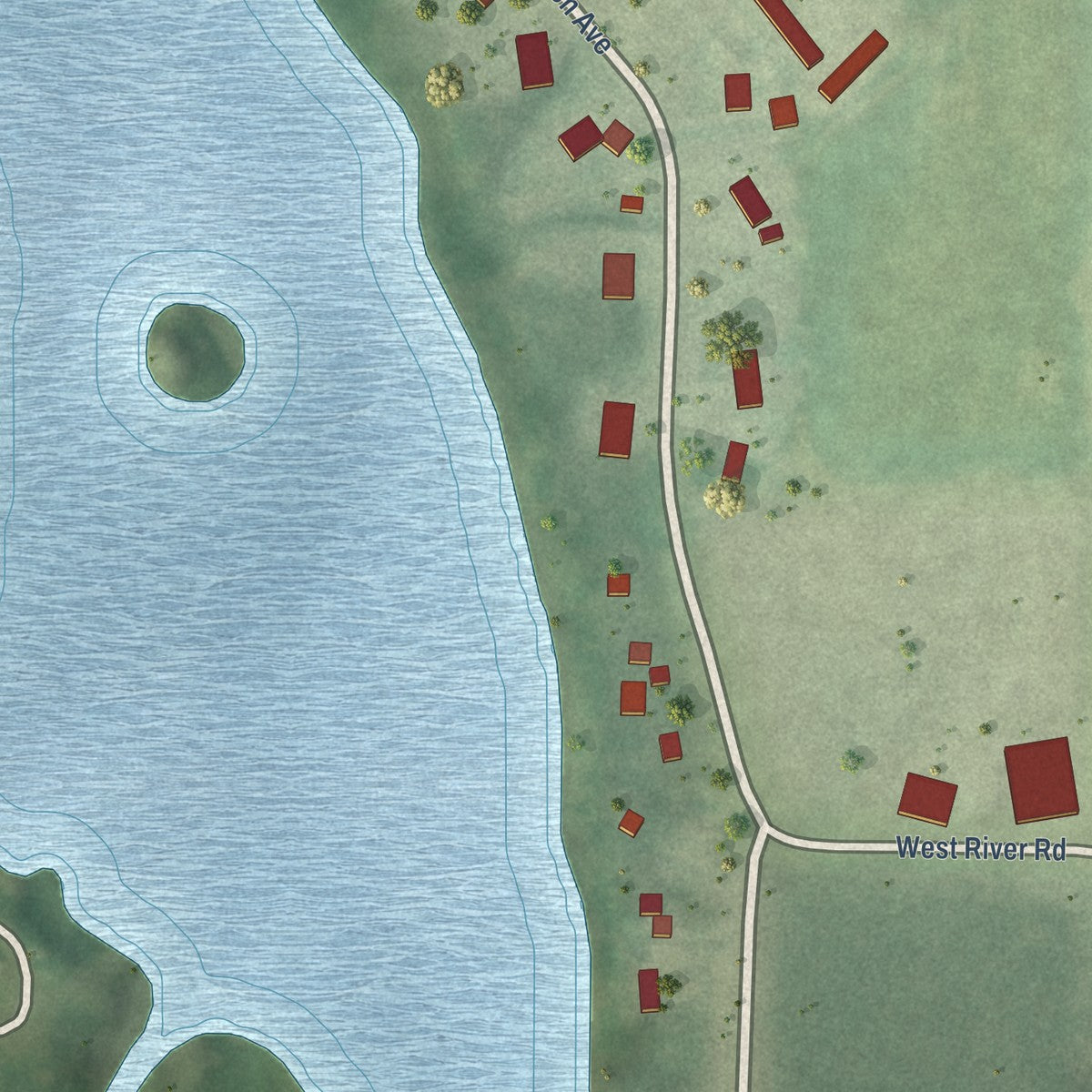 Second close-up of the map of Radisson, Wisconsin print showing more streets and buildings