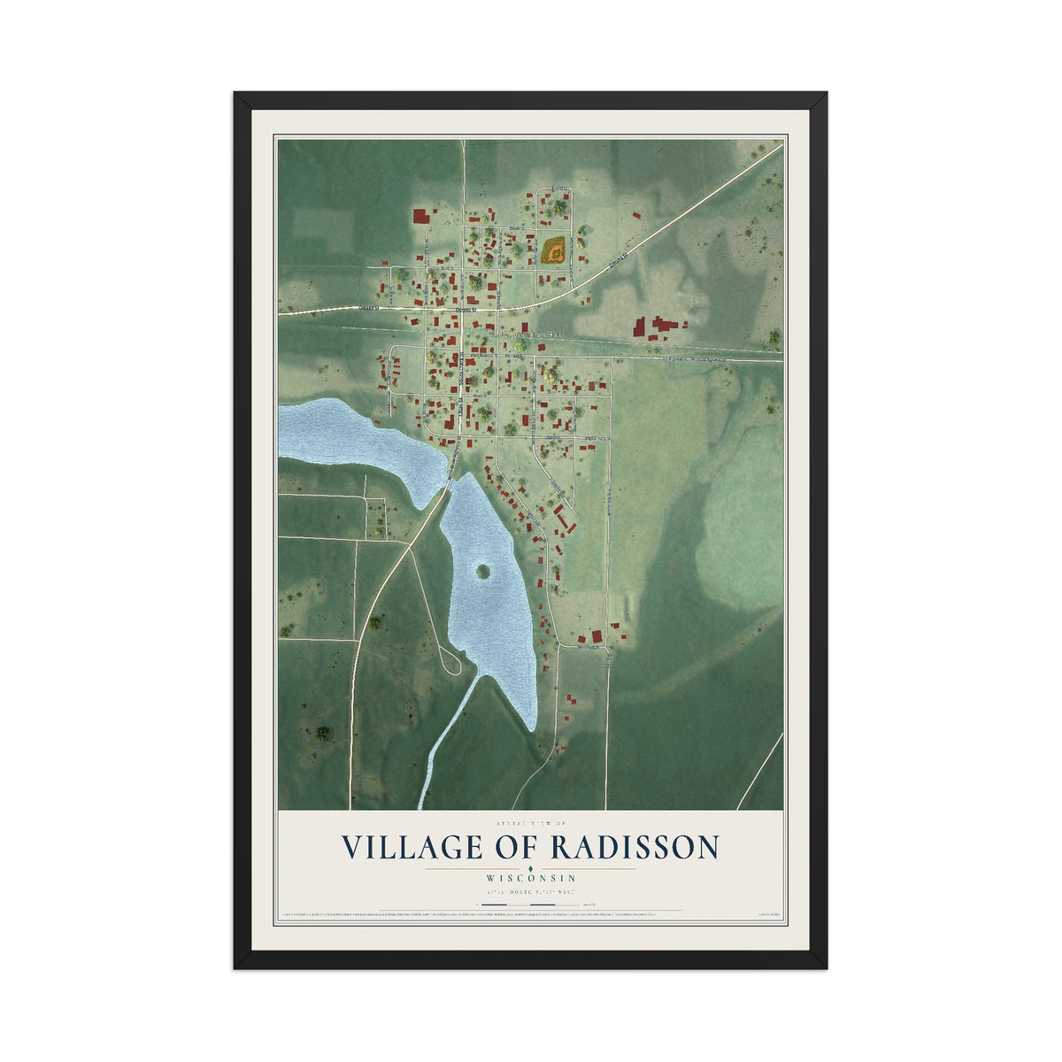 Map of Radisson, Wisconsin, 12 x 18 inch print in a black wood frame