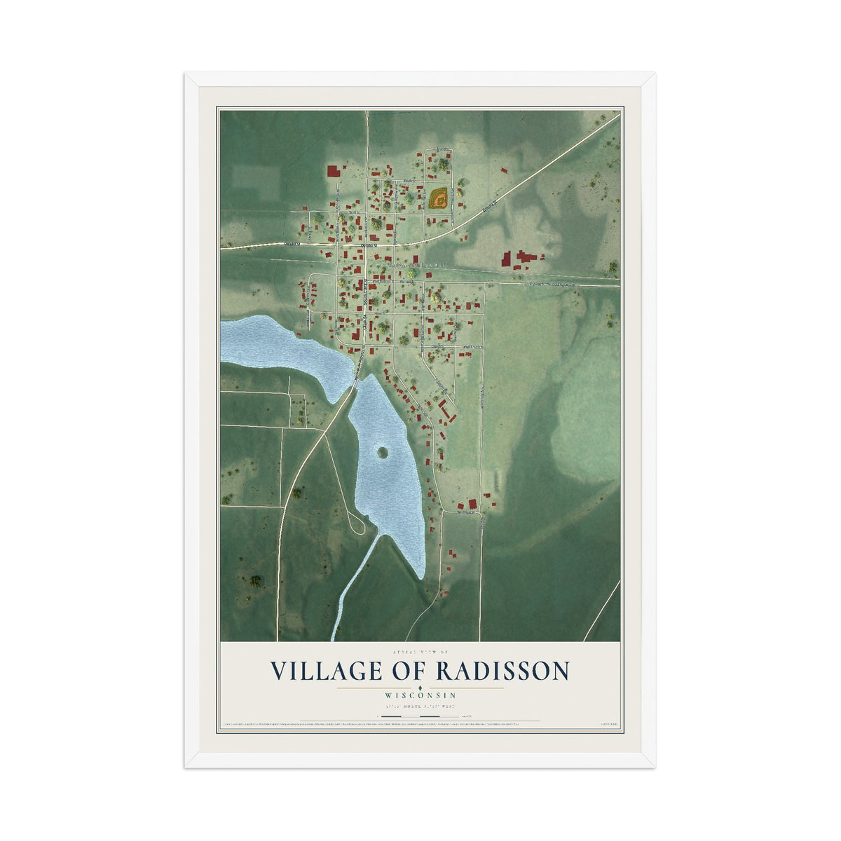 Map of Radisson, Wisconsin, 12 x 18 inch print in a white wood frame